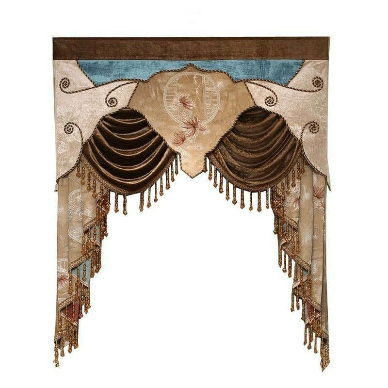 Annapolis Luxury Valance - Brown Coco with Lace Trim | Elegant Window Treatment for Living Room & Bedroom Decor