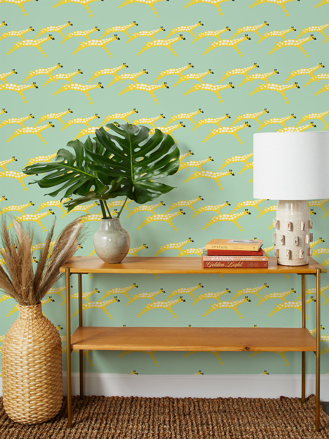 Galloping Giraffes Wallpaper by Tea Collection - Aventurine Green Kids Room Decor | Nursery, Playroom & Bedroom Wall Covering