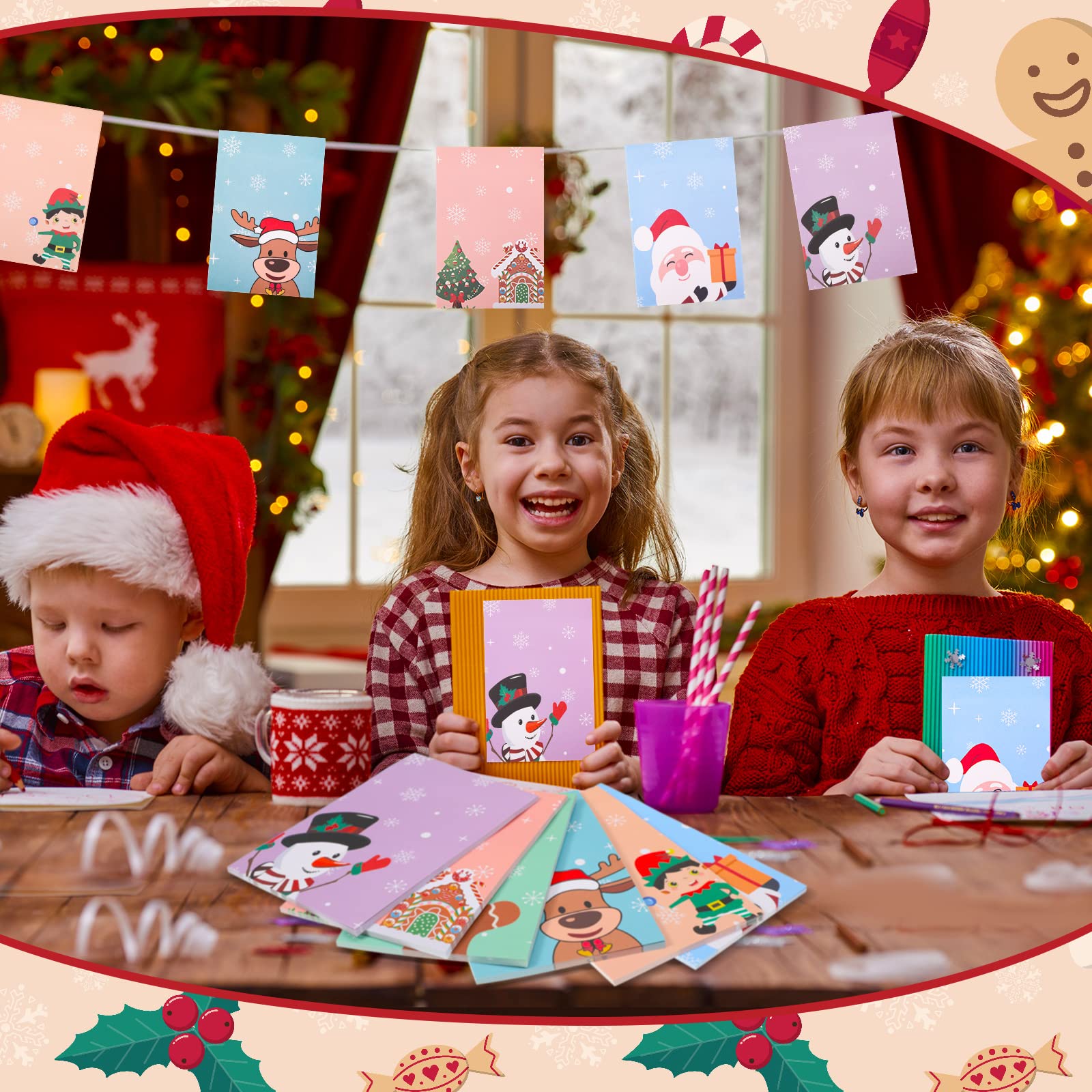 Clabby 12 Pcs Christmas Notepads Set - Snowman Themed Self-Adhesive Memo Pads with 6 Festive Patterns for Holiday Notes, Reminders & Lists | Perfect for Home, School, Office & Winter Gift Giving