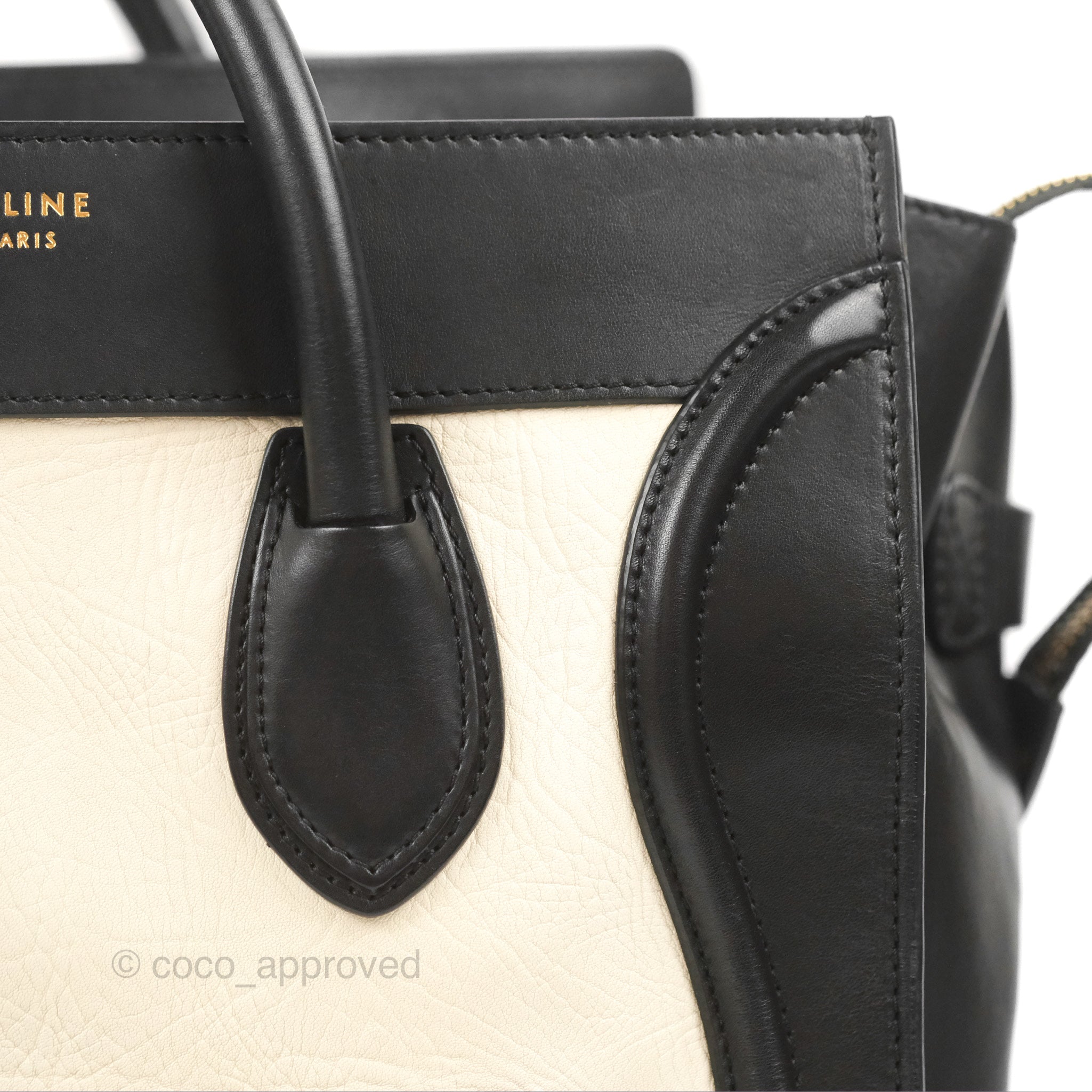 Celine Mini Luggage Bag in Black & White Aged Calfskin Leather - Perfect for Work, Travel & Everyday Luxury Handbag