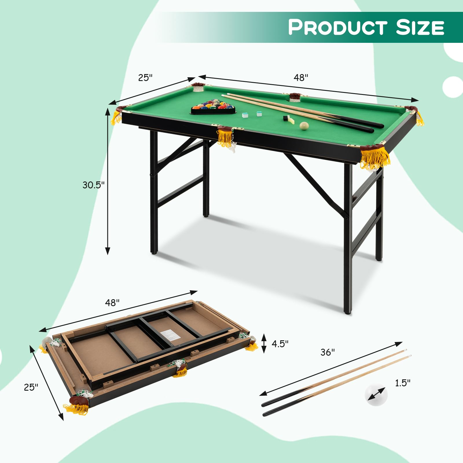 Premium Folding Billiard Table - Engineered Wood Snooker Pool Table for Home & Game Room - Compact Space-Saving Design for Indoor Entertainment