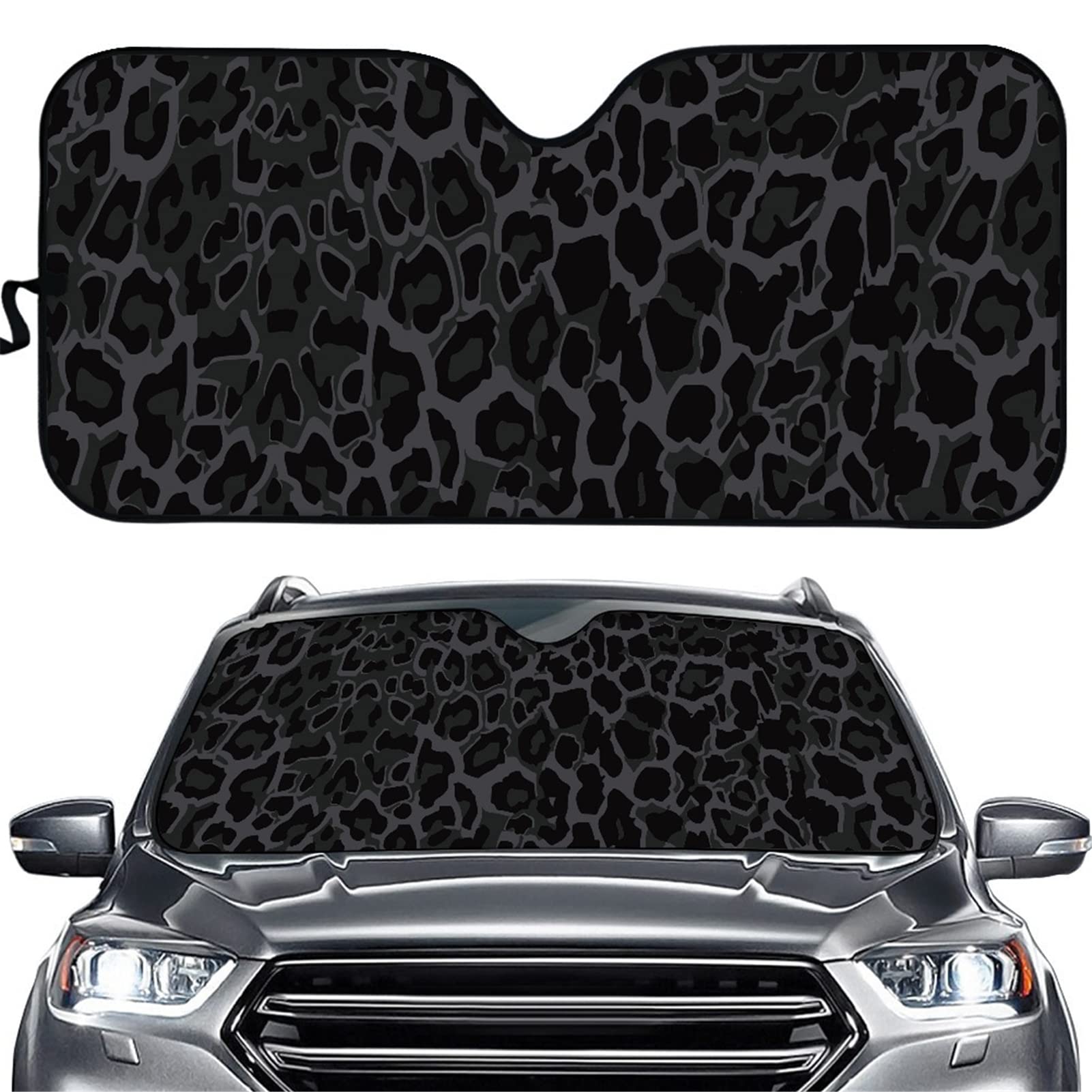FUSURIRE Fashion Leopard Print Car Sunshade for Trucks & SUVs - UV Heat Reflector Windshield Protector | Foldable Sun Shield for Men & Women | Perfect for Road Trips & Summer Parking