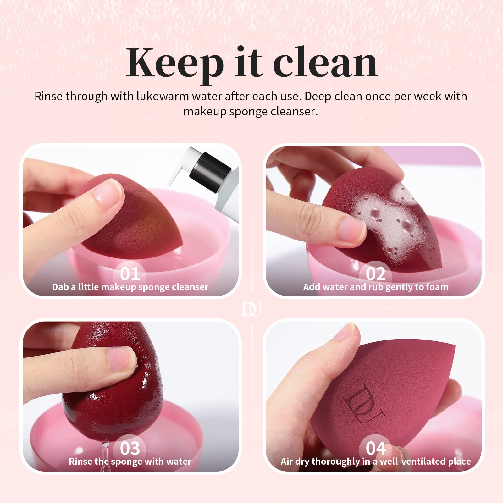 DUcare Makeup Blender Sponge - Professional Liquid Foundation & Cream Blender for Flawless, Streak-Free Application | Vegan & Cruelty-Free Beauty Sponge | Perfect for Daily Makeup, Contouring & Airbrush Finish