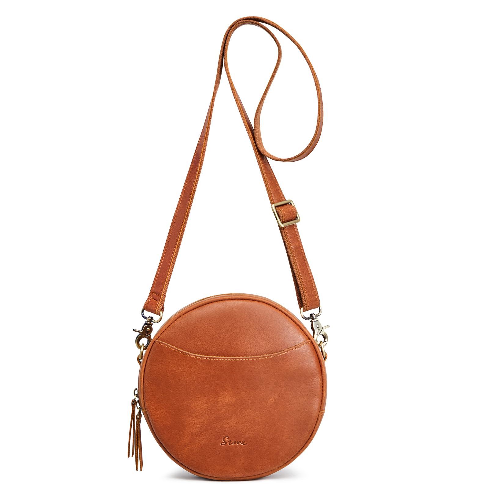 Trendy Women's Leather Crossbody Bag - S-ZONE Designer Round Shoulder Purse for Everyday Use, Travel & Casual Outings