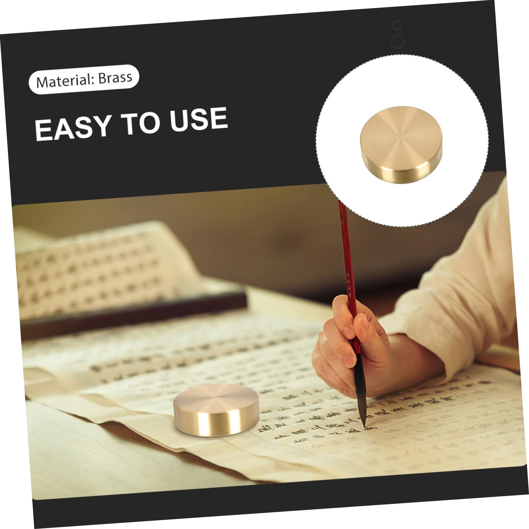 MOBUTOFU 4-Piece Brass Round Ruler Paperweight Set - Heavy Duty Letter Holder for Painting, Calligraphy & Office Use - Perfect for Artists, Writers & Stationery Lovers