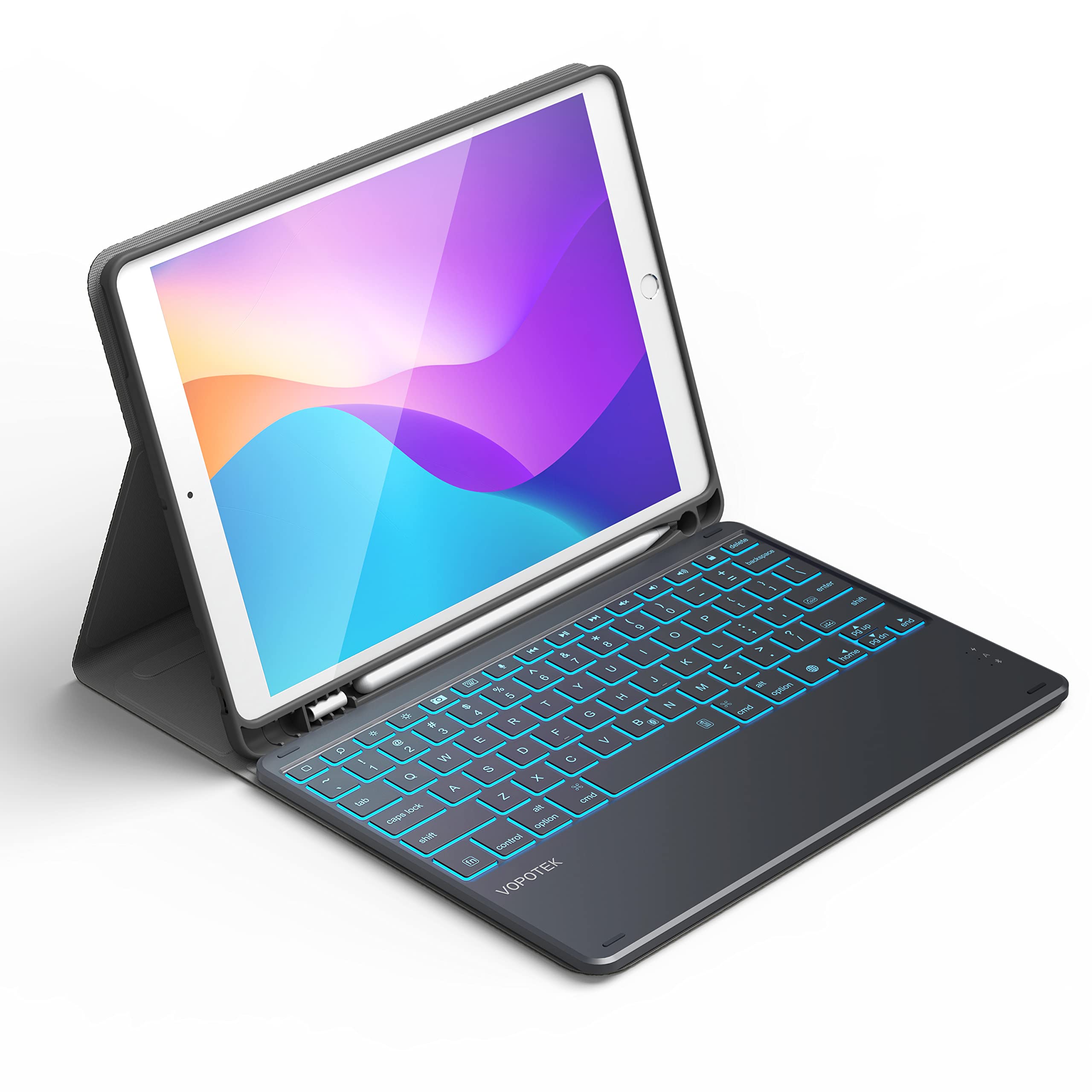 VOPOTEK iPad 10.2-inch Backlit Keyboard Case - Wireless Detachable Keyboard with Apple Pencil Holder for iPad 9th/8th/7th Gen (2021/2020/2019), iPad Air 3 & iPad Pro 10.5 | Perfect for Work, Study & Travel (K105 Black)