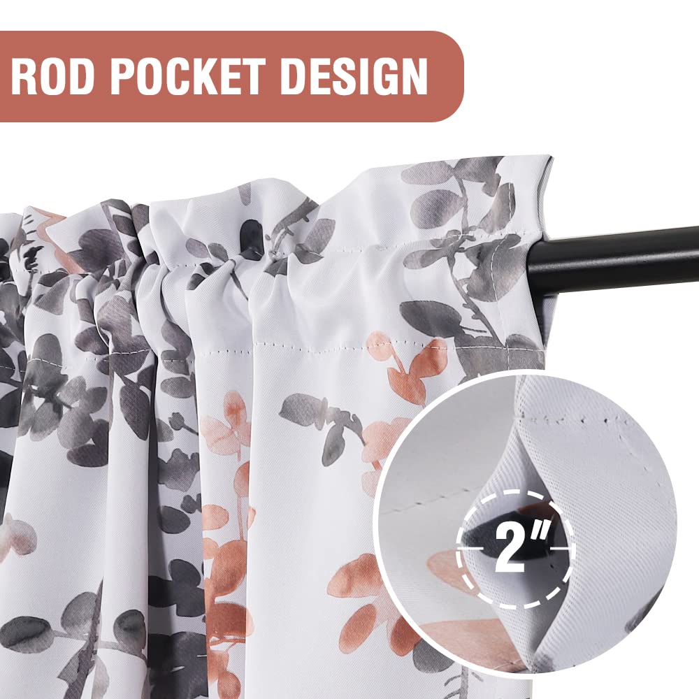 H.VERSAILTEX 84 Inch Floral Print Blackout Curtains - 2 Panels, Rod Pocket Window Treatments for Bedroom in Classic Grey & Coral Floral Pattern | Perfect for Home Decor, Living Room & Nursery Light Control