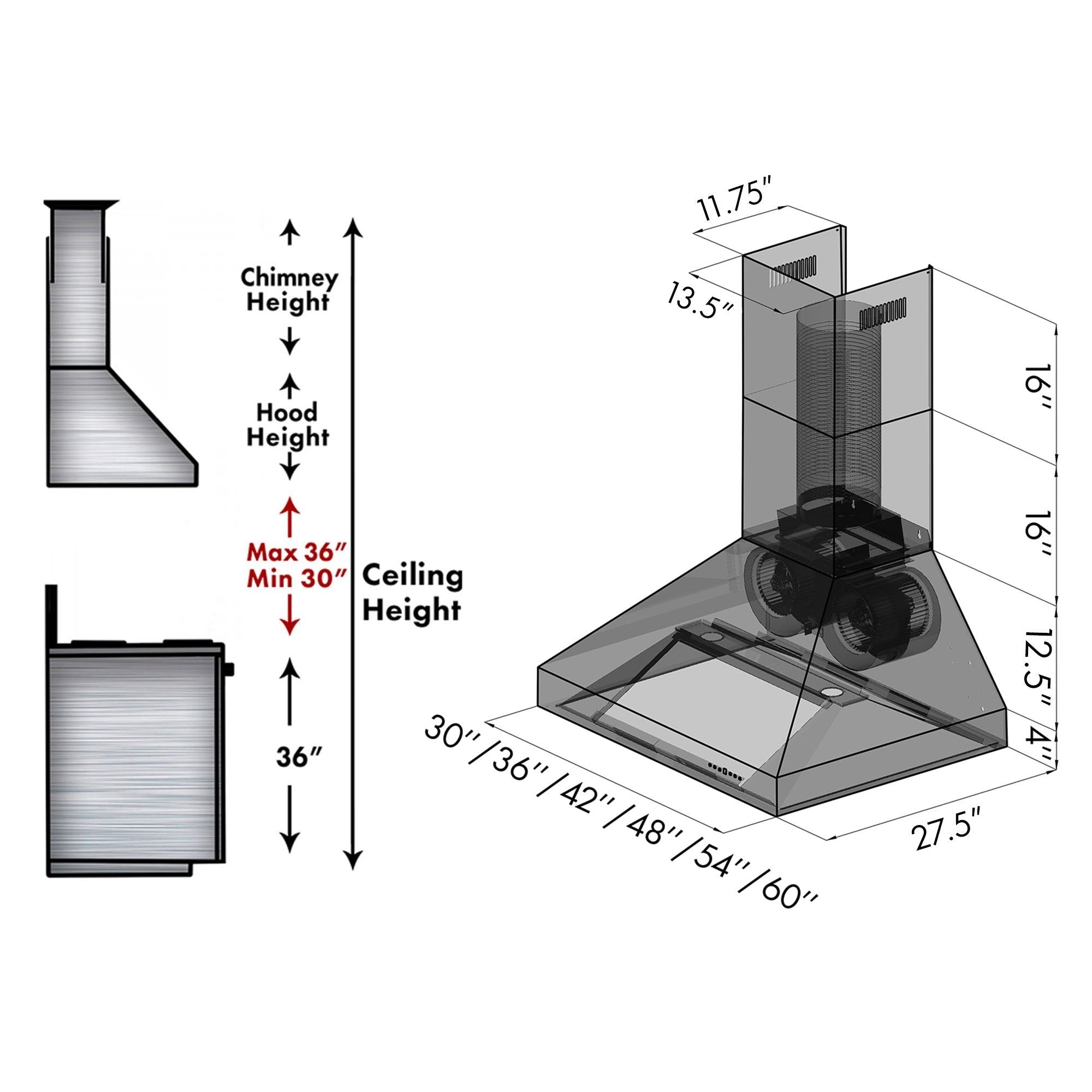 ZLINE 697 Professional Stainless Steel Convertible Wall Mount Range Hood - Powerful Ventilation for Kitchen, Restaurant & Home Cooking