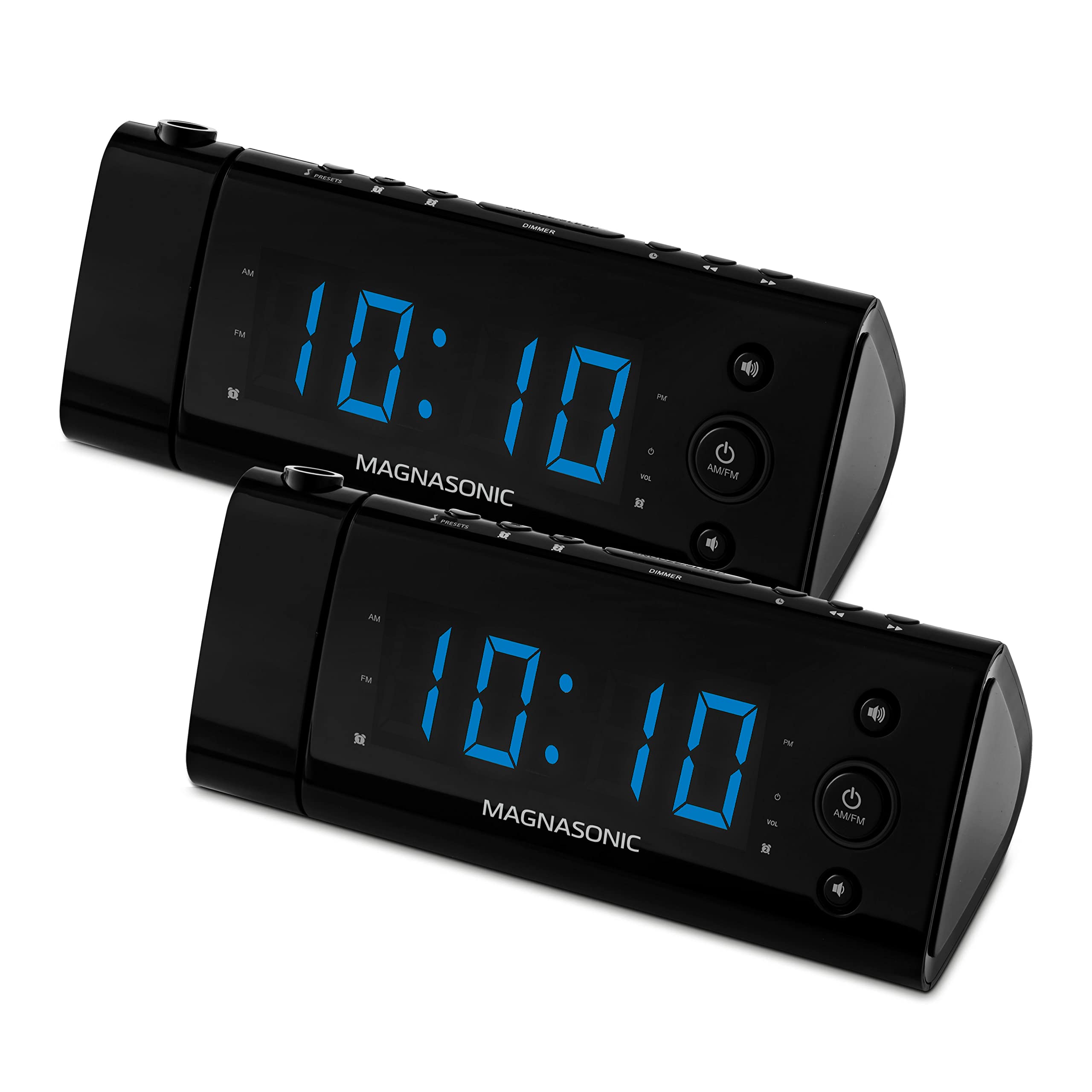 Magnasonic Alarm Clock Radio with USB Charging & Time Projection - Dual Alarm for Bedroom & Travel