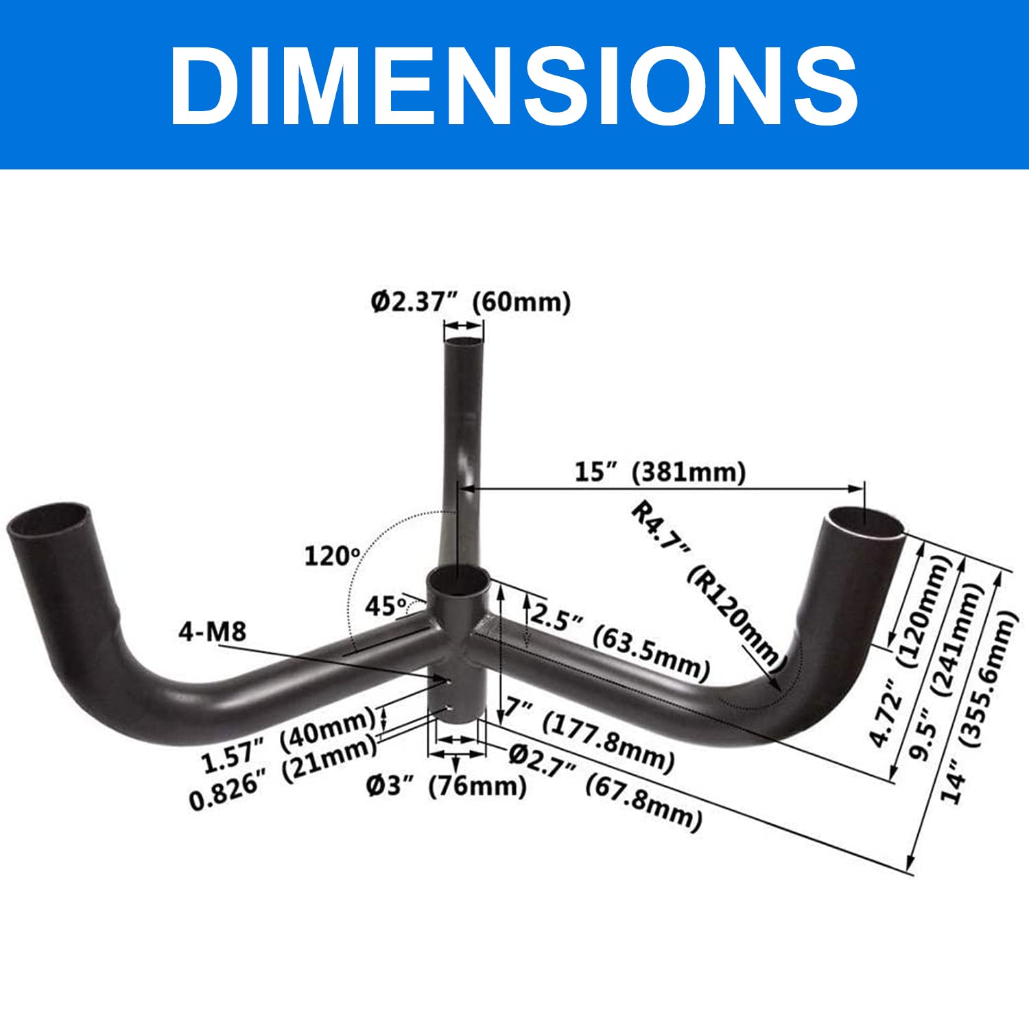 Triple Bullhorn Bracket with 3 Arms at 120 Degrees - 2 3/8