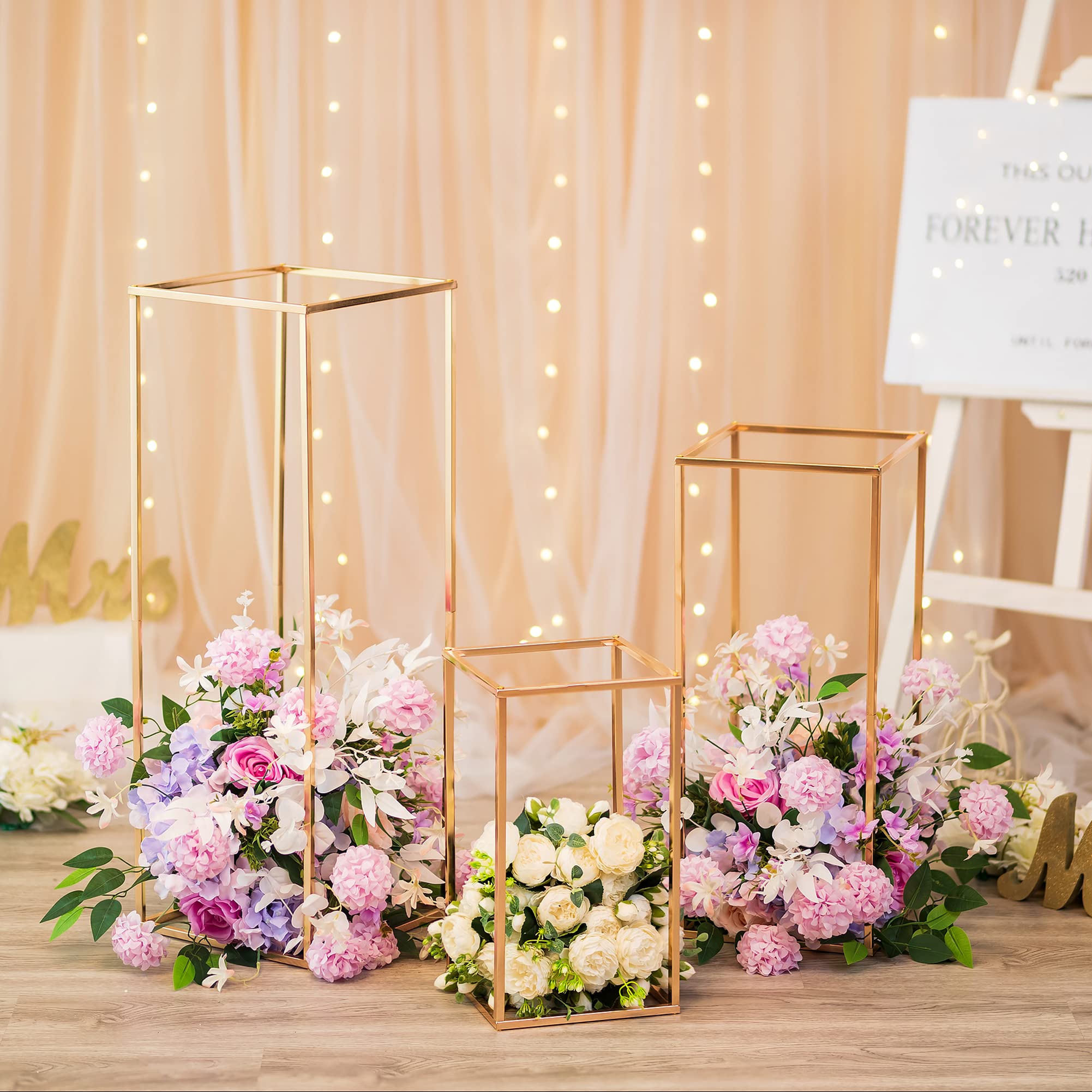 Minimalist Gold Cuboid Flower Stand - 15.75 Inch Wedding Centerpiece for Dining Table Decor | Engagement Party Decorations | Perfect for Wedding Receptions, Anniversary Celebrations & Home Tabletop Displays