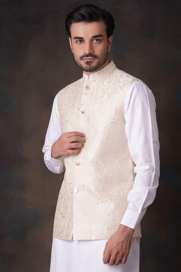Elegant Classic Cream & Gold Embroidered Waistcoat Vest for Men | Formal Wedding, Vintage Costume, Special Occasion Outfit