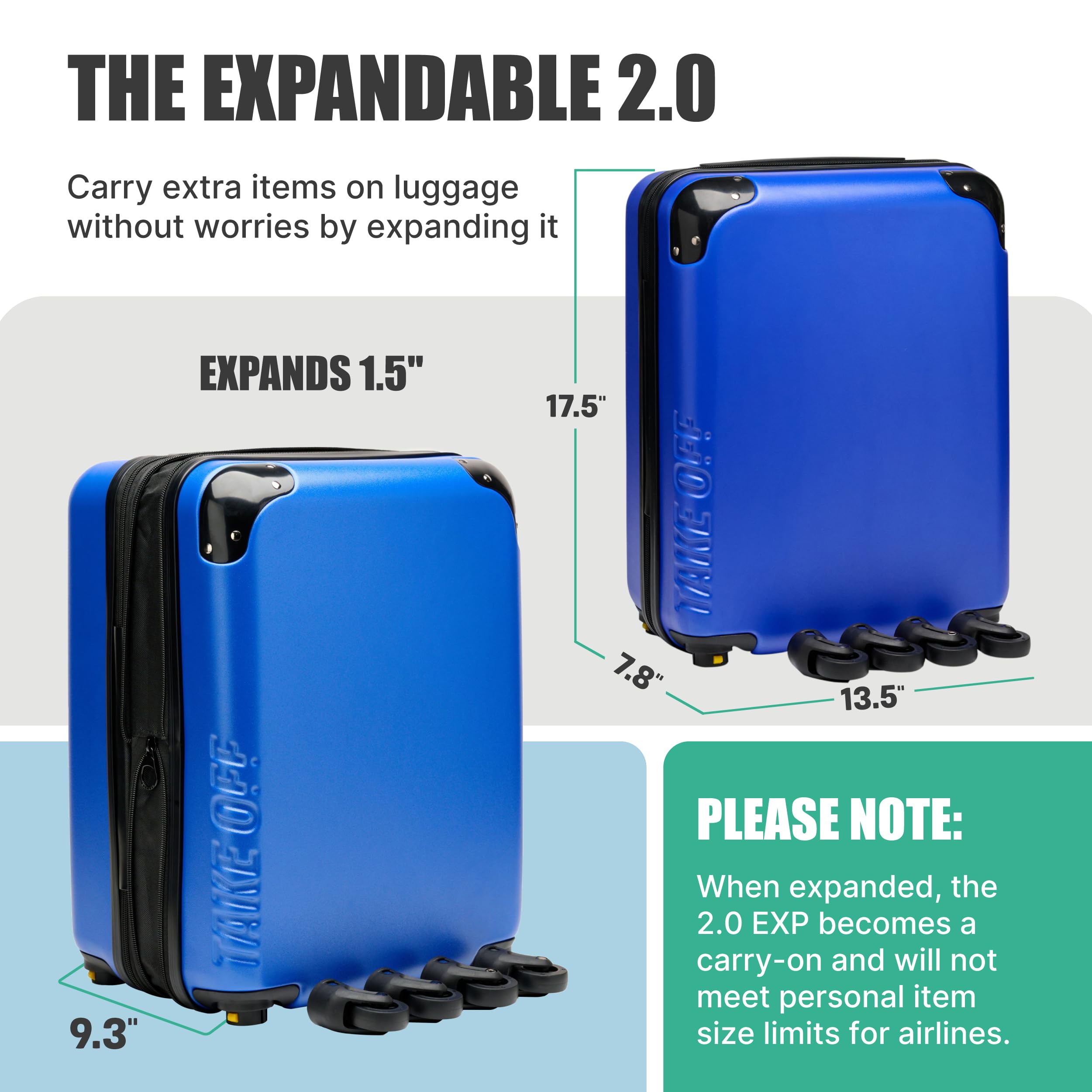 TSA Approved Expandable Carry-On Luggage - 18x14x8 Lightweight Rolling Suitcase with Removable Wheels, Small Personal Item for Air Travel | Perfect Under Seat Bag for Business Trips & Weekend Getaways