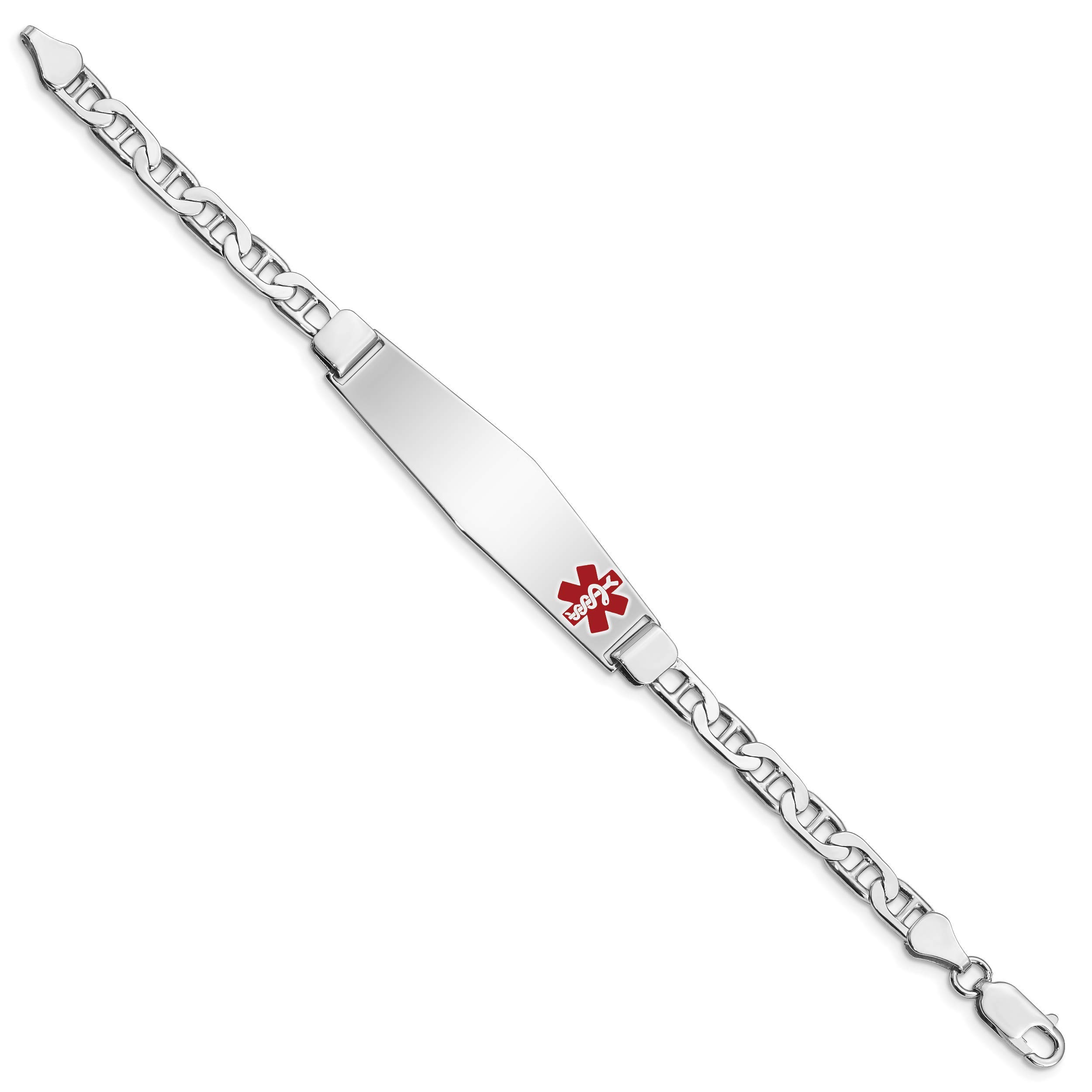 Sterling Silver Rhodium-Plated Medical ID Anchor Link Bracelet for Women & Men - Adjustable Safety Alert Jewelry for Allergies, Diabetes & Emergency Info - Perfect for Everyday Wear & Medical Safety
