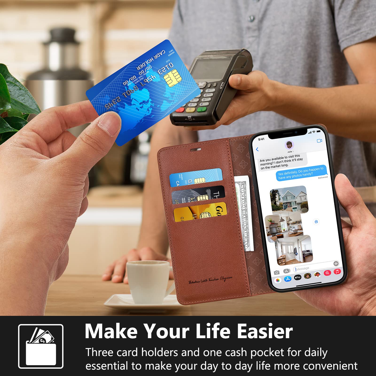 RFID Blocking Leather Wallet Case for iPhone 13 Pro Max 6.7