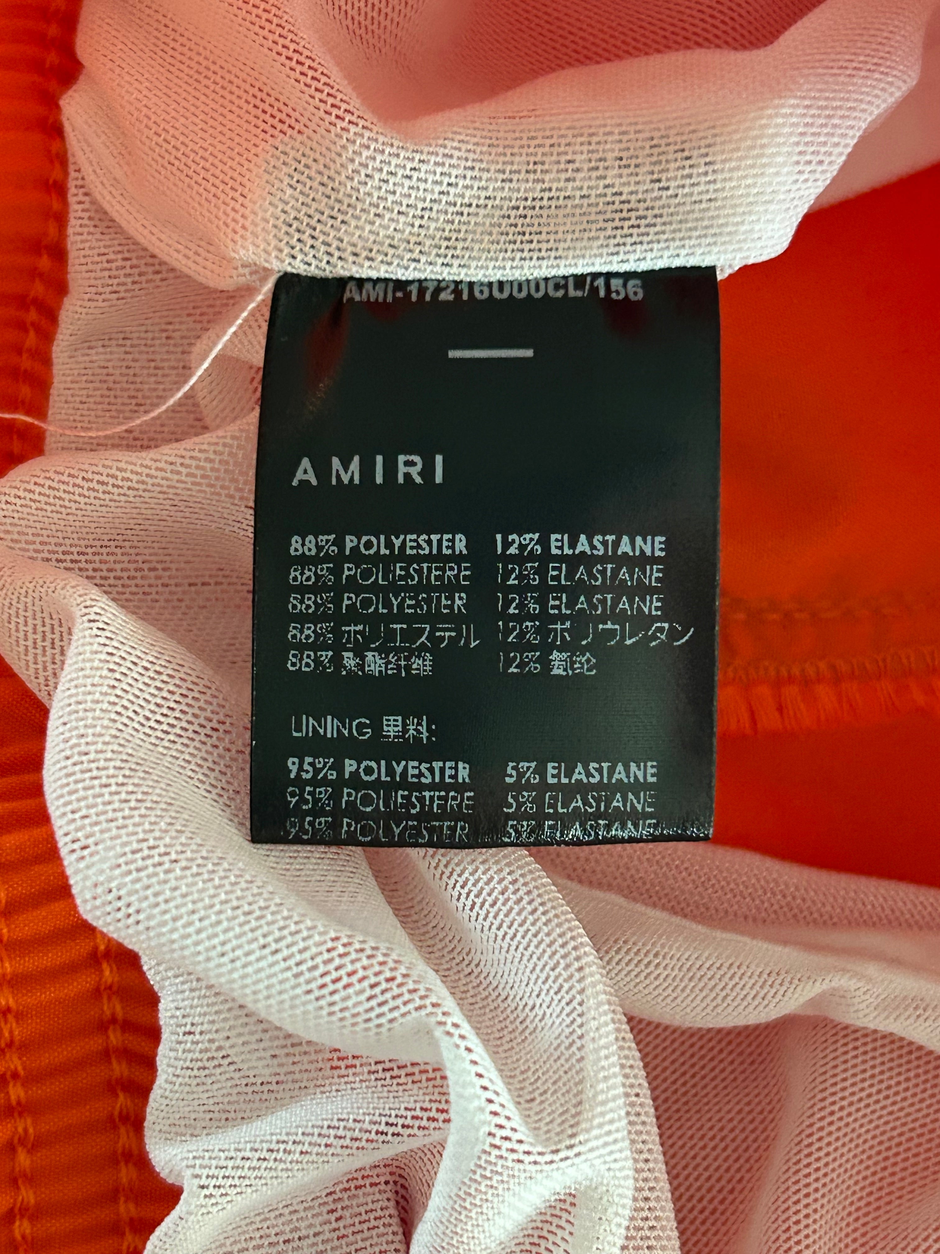 Amiri Orange & Black MA Bar Logo Swim Shorts for Men - Stylish Beachwear & Poolside Comfort - Perfect for Summer Vacations, Swimming, and Lounging