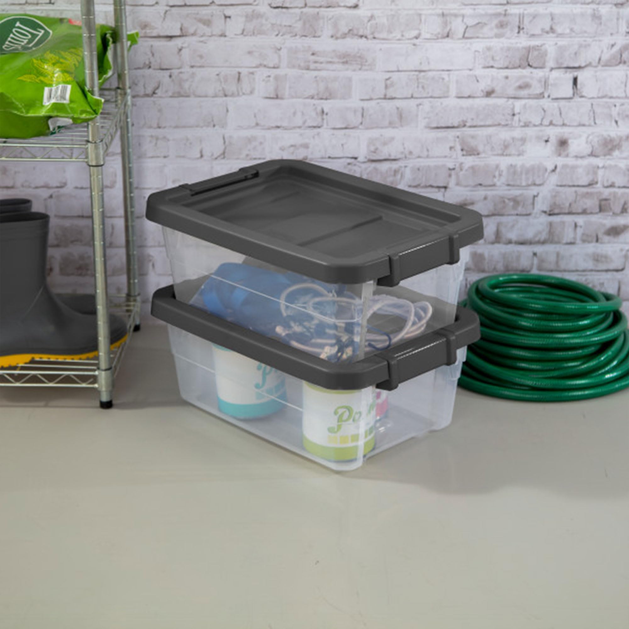 Sterilite 18-Pack Modular Stacker Box - Clear Plastic Storage Bins with Secure Latching Lids (16 Quart) - Perfect for Home Organization, Office Supplies & Toy Storage