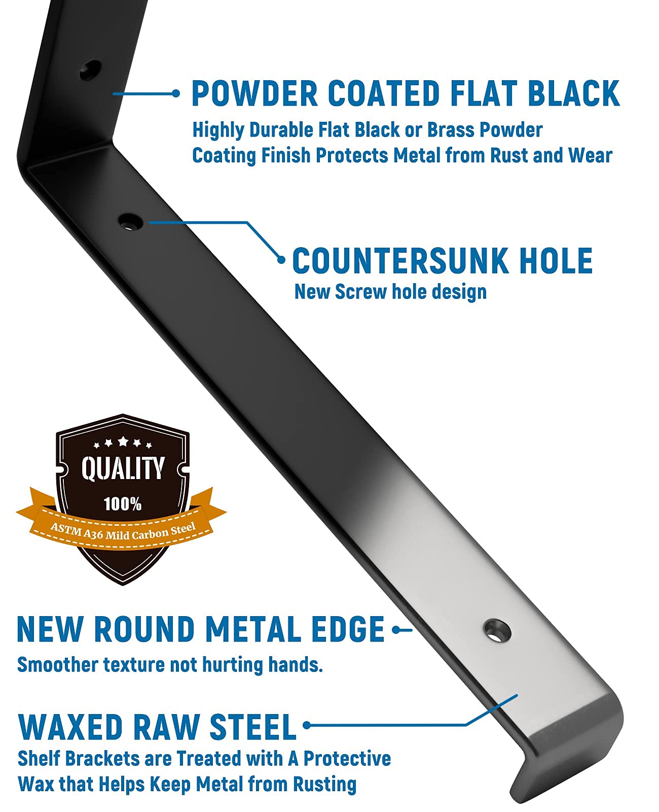 LEOPO 8 Inch Heavy Duty Shelf Brackets (4 Pack) - 1/5 Inch Thick Metal Z Brackets for DIY Floating Shelves - Perfect for Home Office, Kitchen, Garage & Closet Organization