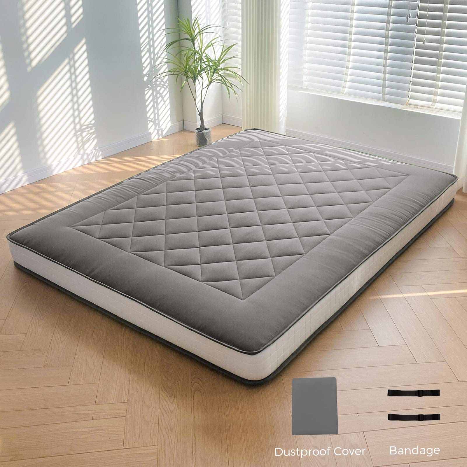 MAXYOYO 6-Inch Extra Thick Japanese Futon Mattress - Premium Diamond Quilted Floor Bed for Bedroom, Guest Room & Small Spaces - Dark Grey - Ideal for Apartments, Dorms & Minimalist Living