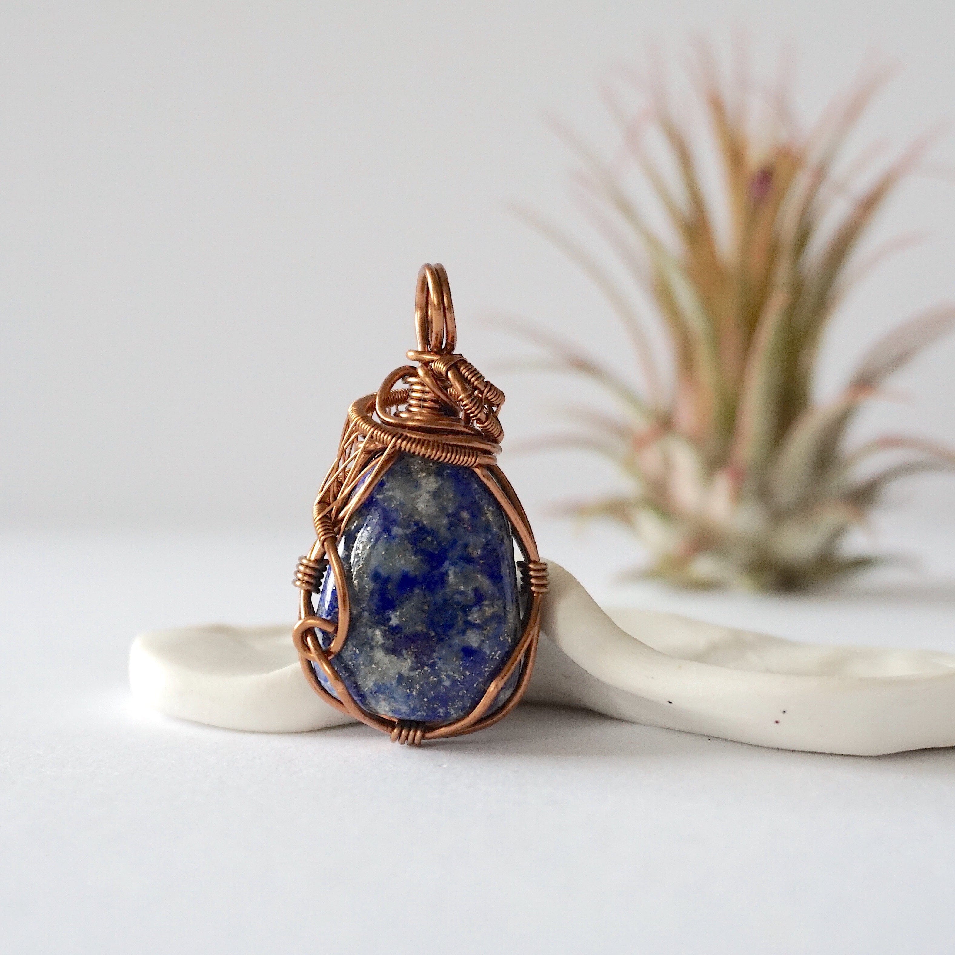 Lapis Lazuli Crystal Necklace - Handmade Antique Bronze Wire Wrapped Pendant for Women | Spiritual Healing Jewelry, Meditation Accessory & Boho Fashion Statement