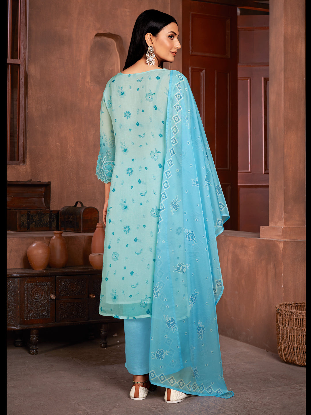 Elegant Blue Organza Pant Suit for Women - Designer Formal Wear for Weddings, Parties & Special Occasions