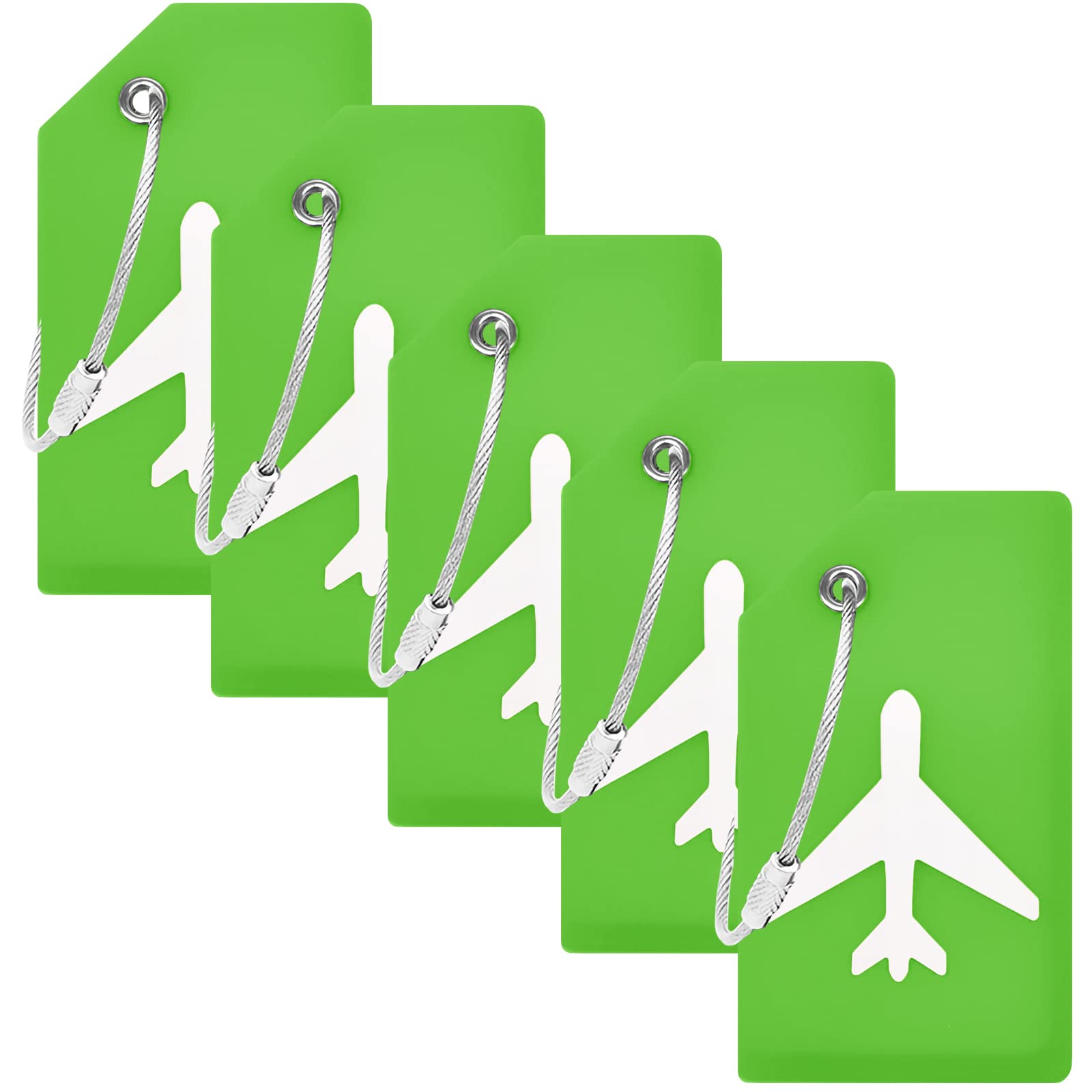 5-Pack Small Green Silicone Luggage Tags with Privacy Cover & Stainless Steel Wire Loops - Personalized Travel Suitcase Identifiers & Backpack Name Labels for Airports, Cruise Ships, and Business Trips