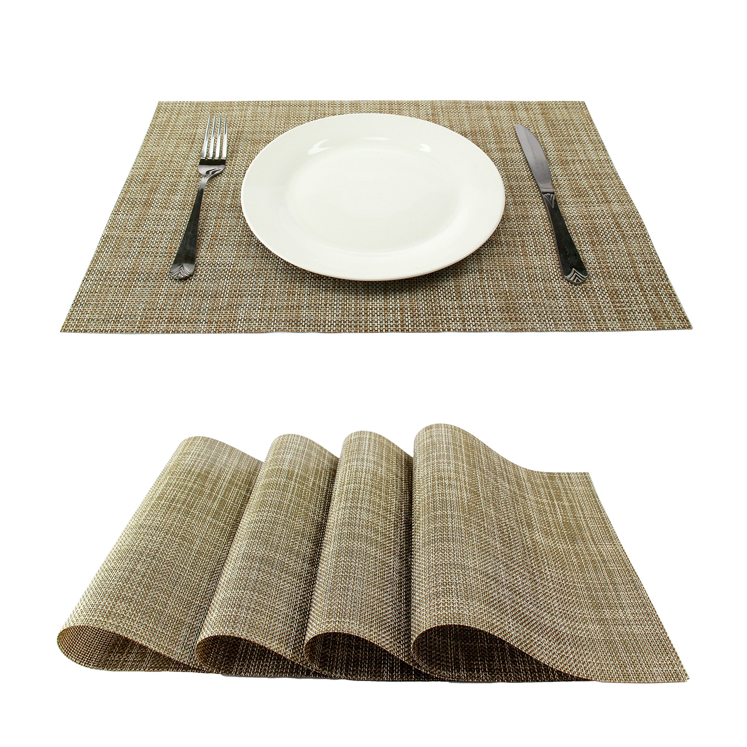 Non-Slip Heat-Resistant PVC Woven Vinyl Placemats Set of 6 - Washable, Stain-Resistant Dining Table Mats for Kitchen & Home Decor (Apricot) | Perfect for Everyday Meals, Dinner Parties & Holiday Gatherings