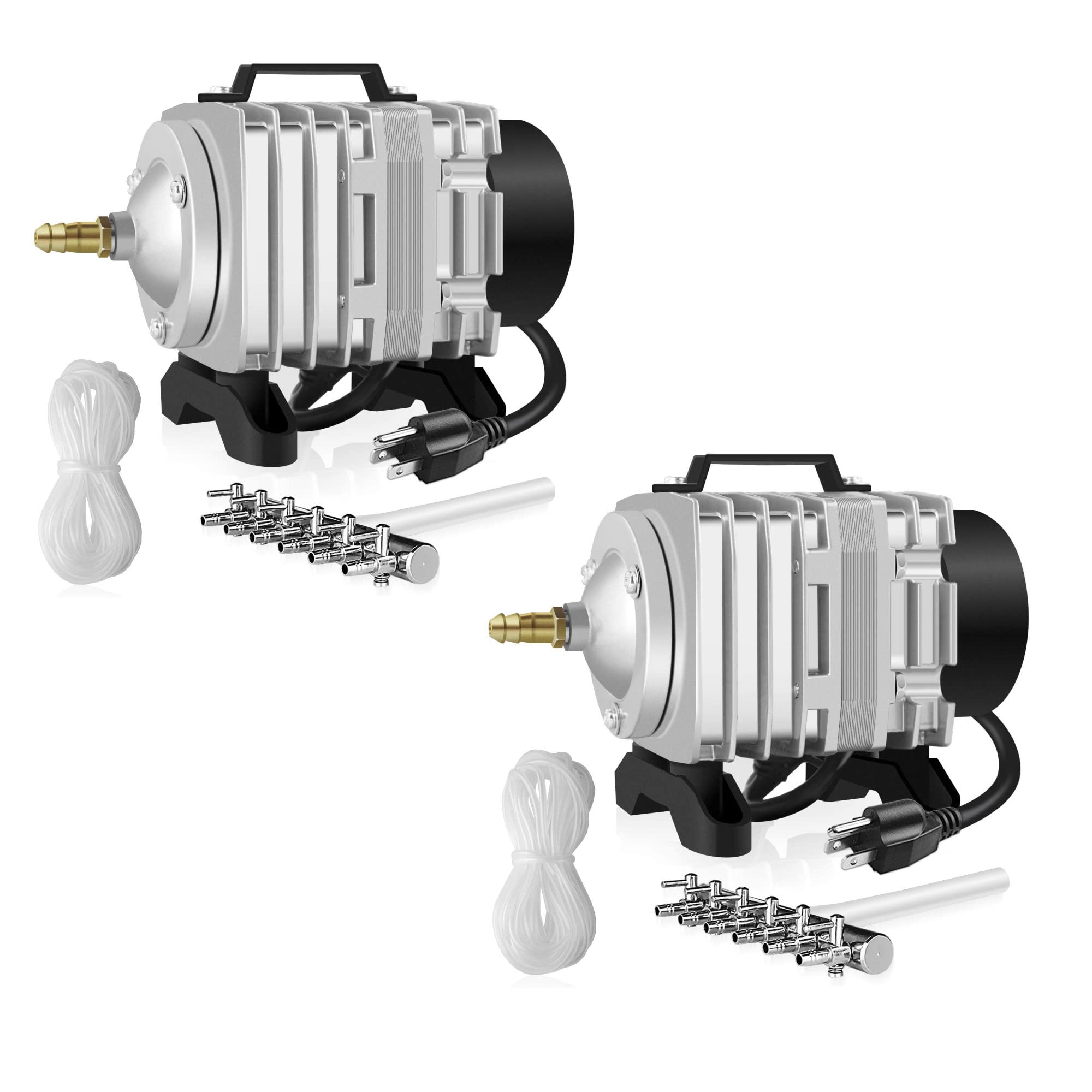 Simple Deluxe Adjustable Air Pump for Aquarium, Pond & Hydroponics - 2 Pack Silver - Perfect for Fish Tanks, Water Gardens & Indoor Plant Systems
