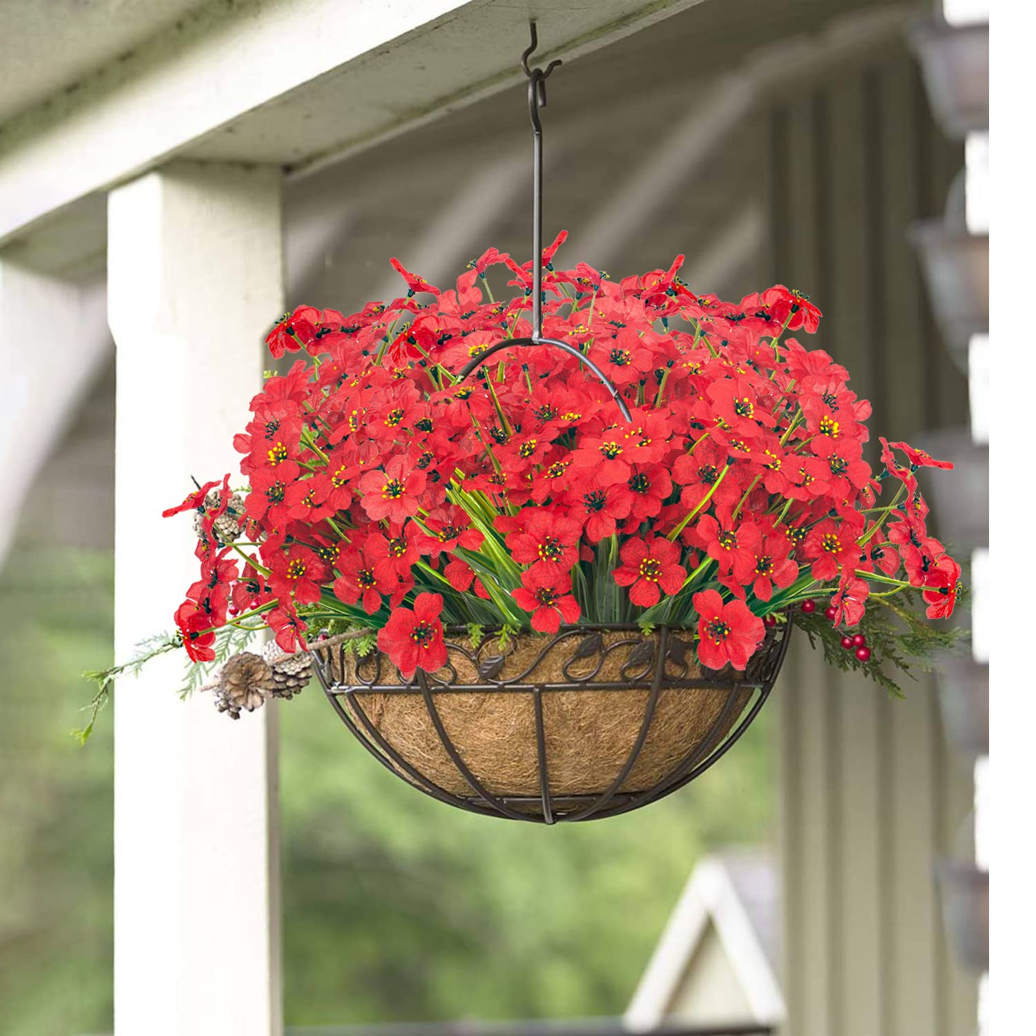 20 Bundles UV Resistant Artificial Flowers for Outdoor Decor - Faux Red Roses for Garden, Porch, Patio & Wedding Arrangements