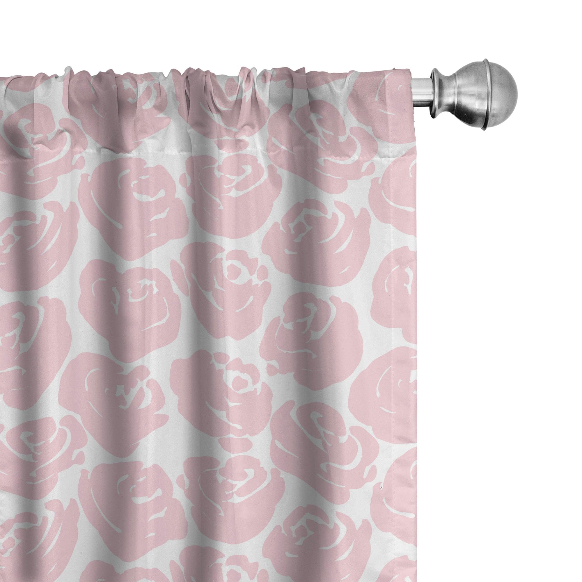 Ambesonne Floral Window Curtains Set of 2 - Rose Silhouette Abstract English Garden Print Lightweight Sheer Drapes with Rod Pocket 28