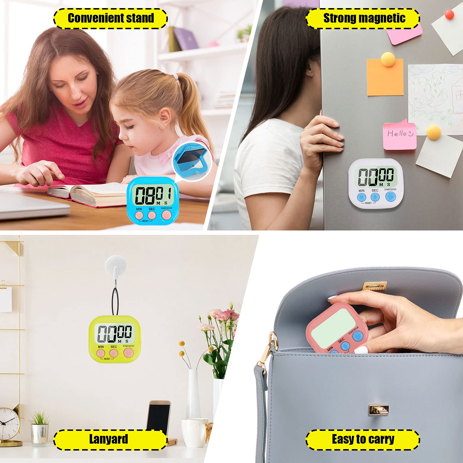 4-Piece Multi-Function Digital Timer with Memory Function - Programmable Countdown Clock for Kitchen Cooking, Study Sessions, Work Productivity, Fitness Training & Outdoor Adventures (Batteries Not Included) | Perfect for Meal Prep, Time Management & Workout Tracking
