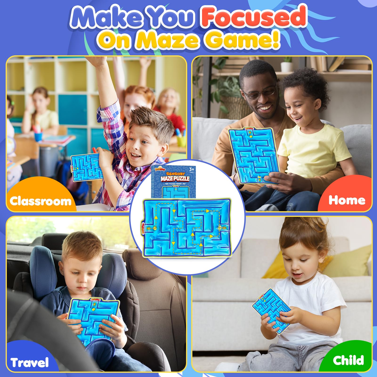 Sensory Fidget Toys for Kids - Gel Filled Marble Maze Stress Relief Toys for Children, Teens & Autism | Tactile Sensory Toys for Classroom, Preschool & Calming Needs | Perfect Easter Basket Stuffers & Gifts for Boys & Girls - Great for Home, School & Therapy Use