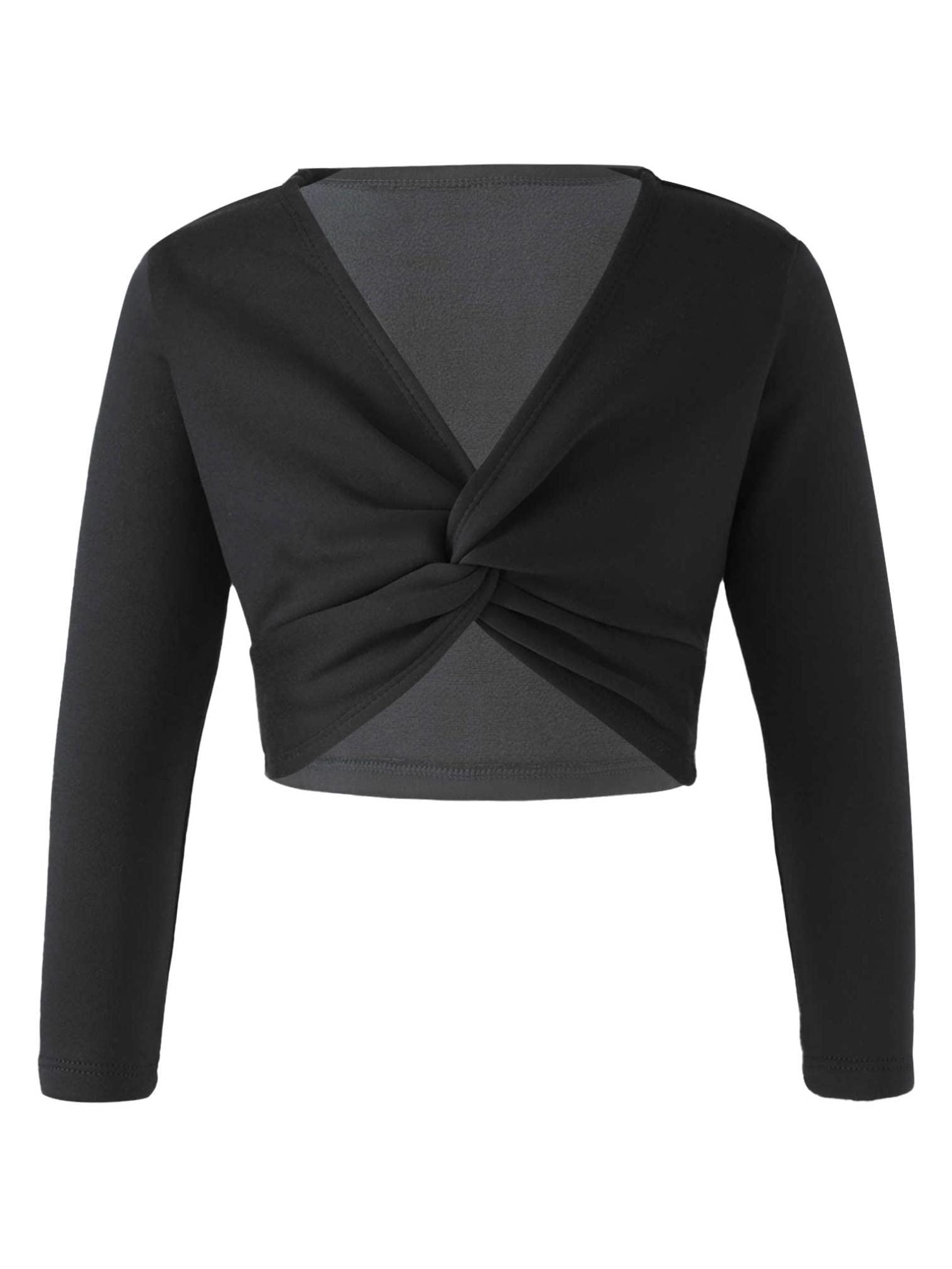 FEESHOW Girls Long Sleeve Knit Ballet Wrap Cardigan - Soft Cropped Pullover Sweater for Dance Class, Performance & Casual Wear