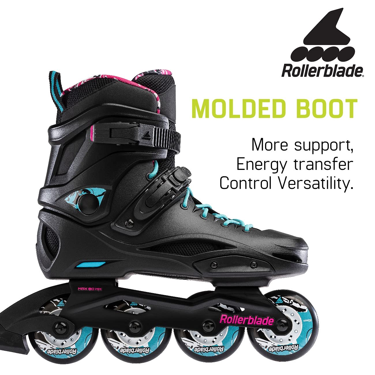 Rollerblade RB Cruiser Women's Adult Fitness Inline Skates - Black/Aqua - Urban Performance Skating for Women - Perfect for Outdoor Exercise, Fitness Training & City Commuting