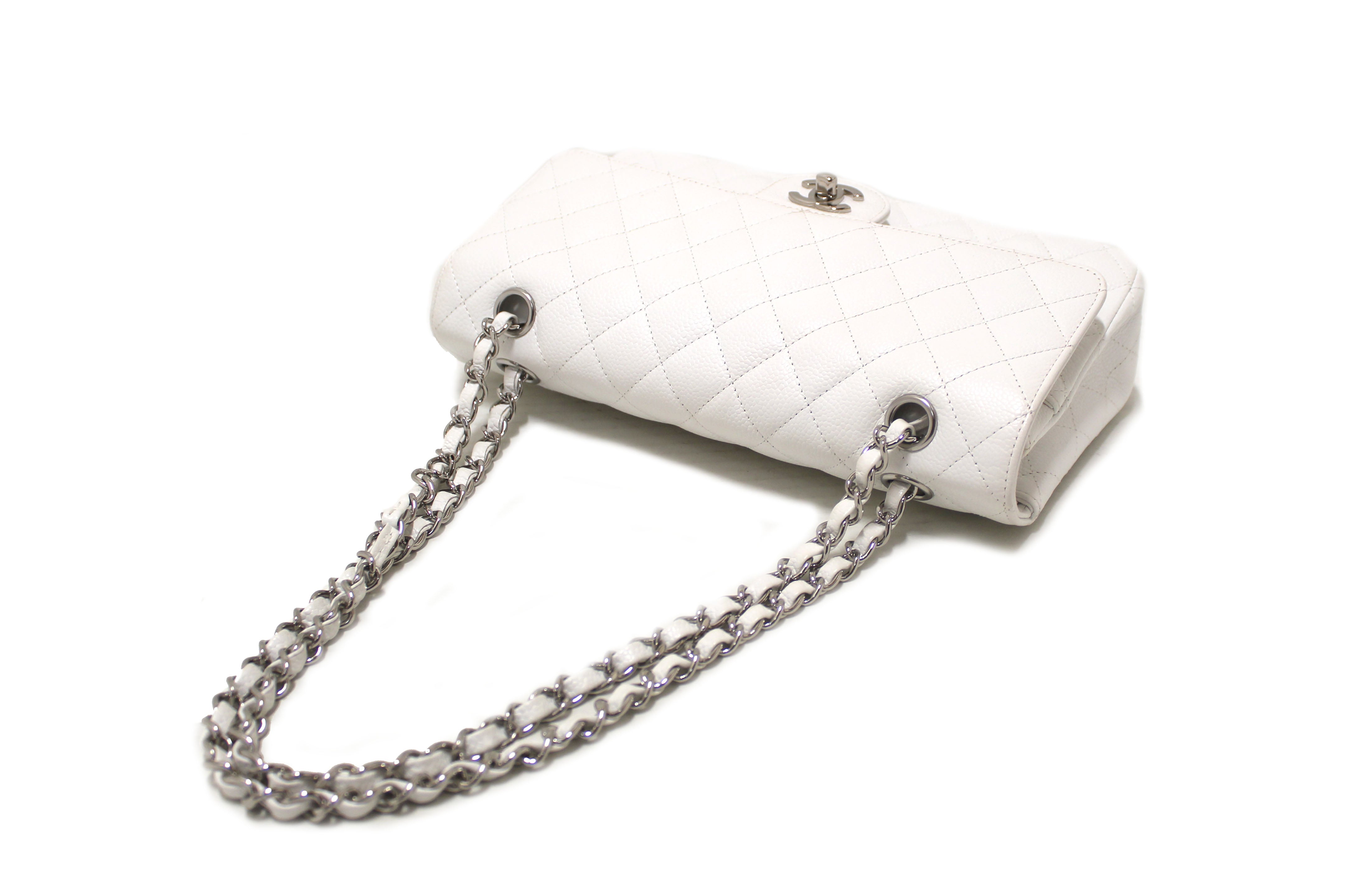 Authentic Chanel White Caviar Leather Medium Classic Flap Bag with Gold Chain - Luxury Designer Handbag for Women, Perfect for Parties, Weddings & Special Occasions