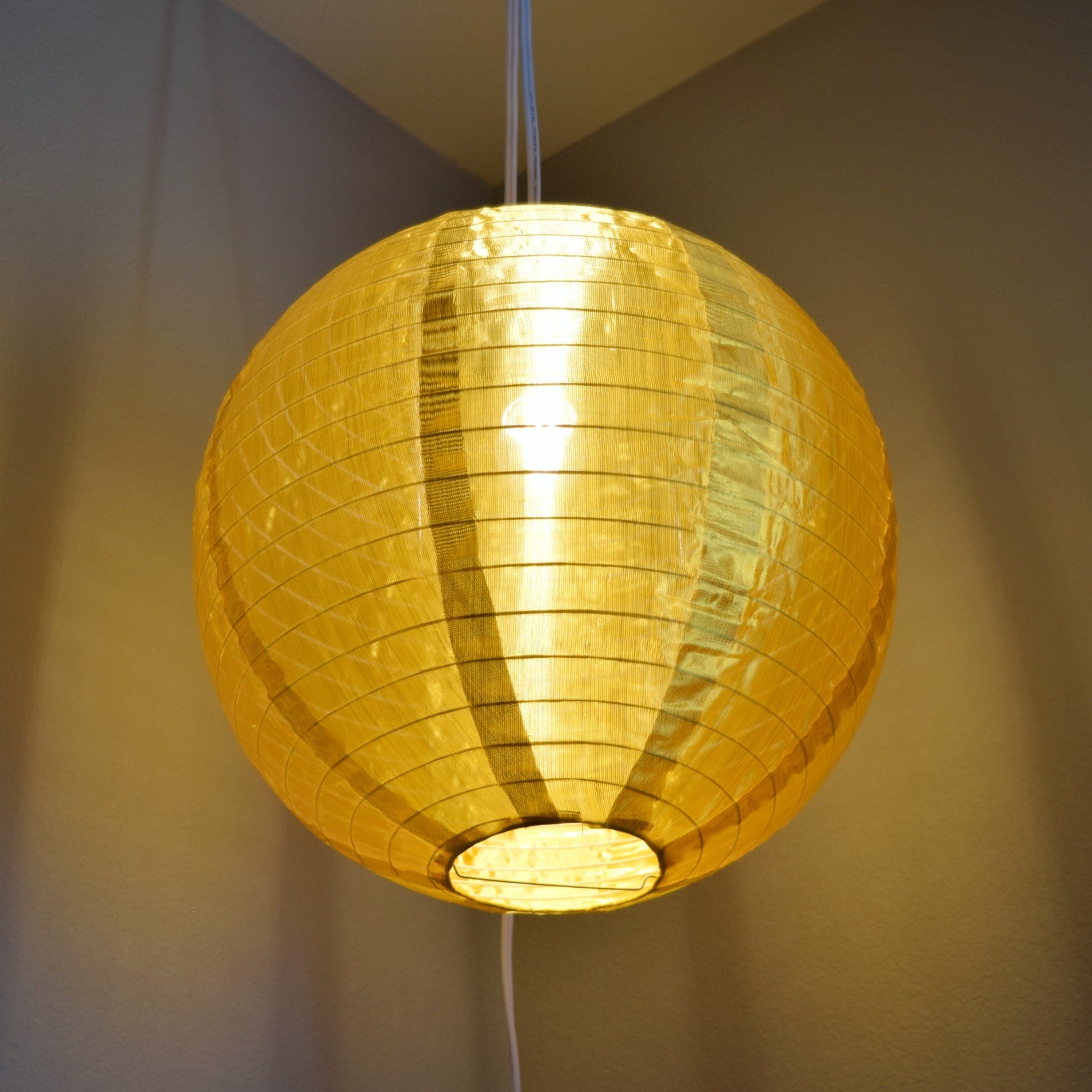 20 Inch Gold Shimmering Nylon Lantern with Parallel Ribbing - Durable Hanging Decorative Light for Indoor/Outdoor Parties, Weddings & Garden Decor