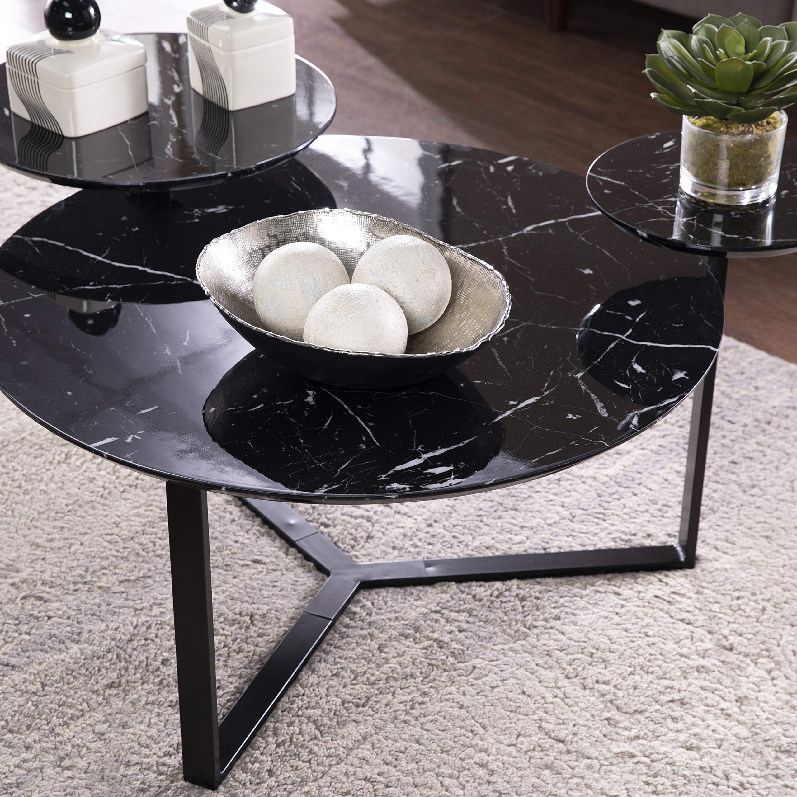 SEI Furniture Saxelby Modern Faux Marble Coffee Table - Black | Contemporary Living Room Centerpiece for Small Spaces & Apartments