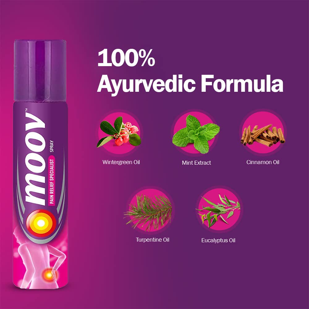 Moov Fast Pain Relief Spray - 80g (Pack of 3) | Natural Ayurvedic Formula for Back Pain, Muscle Pain, Joint & Knee Pain Relief | Sports Injury Recovery Spray for Athletes & Gym Enthusiasts | Perfect for Post-Workout Recovery & Chronic Pain Management