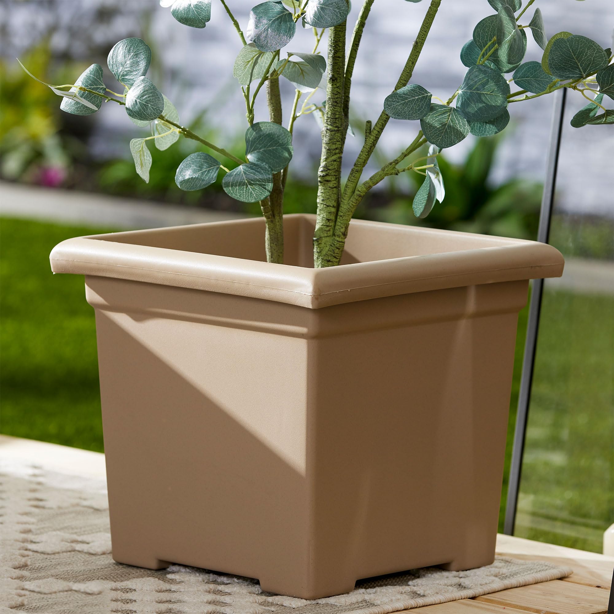 HC Companies 13.25 x 15.5 Inch Square Planter Pot - Indoor/Outdoor Flower Pot for Plants, Vegetables, Succulents - Durable Sandstone Tan (6 Pack) - Perfect for Patio, Garden, Balcony & Home Decor