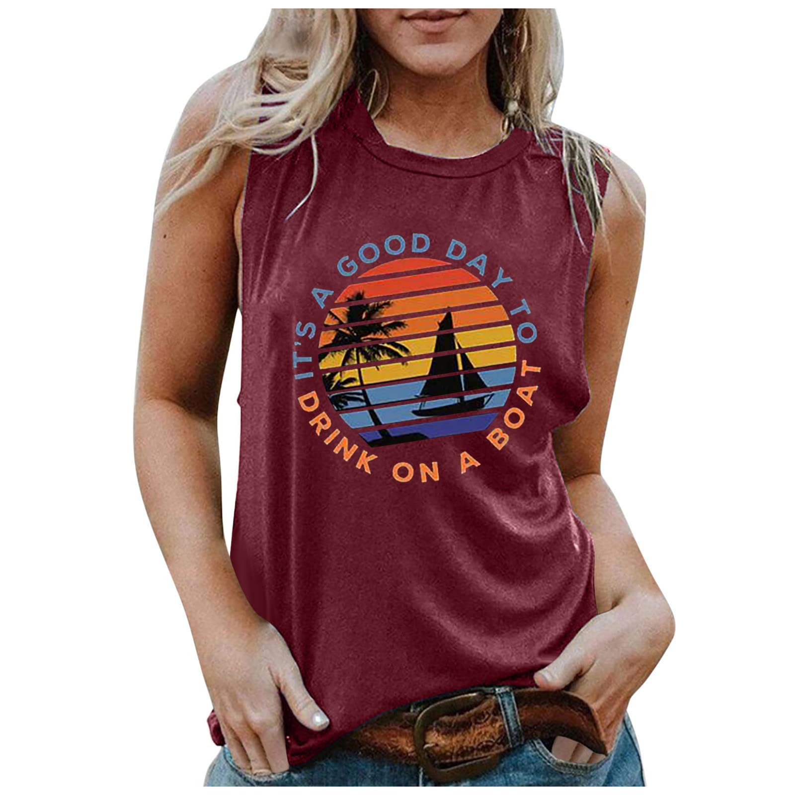 Funny Summer Beach Vest for Women - Fashion Landscape Sunshine Tank Top Casual Vacation Graphic Tee Sleeveless Shirt | Perfect for Beach Outings, Pool Parties & Summer Vacations