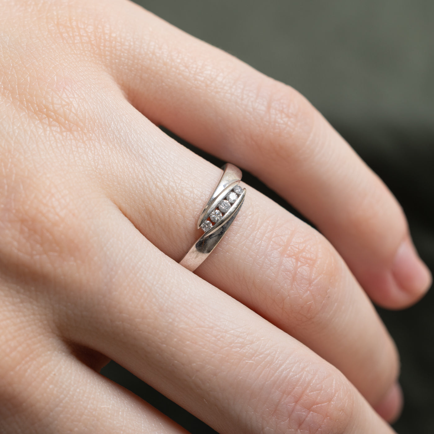 10K White Gold Diagonal Channel Set Diamond Ring - 0.06ctw (Size 5.5) | Elegant Wedding Band, Anniversary Gift & Everyday Jewelry for Women