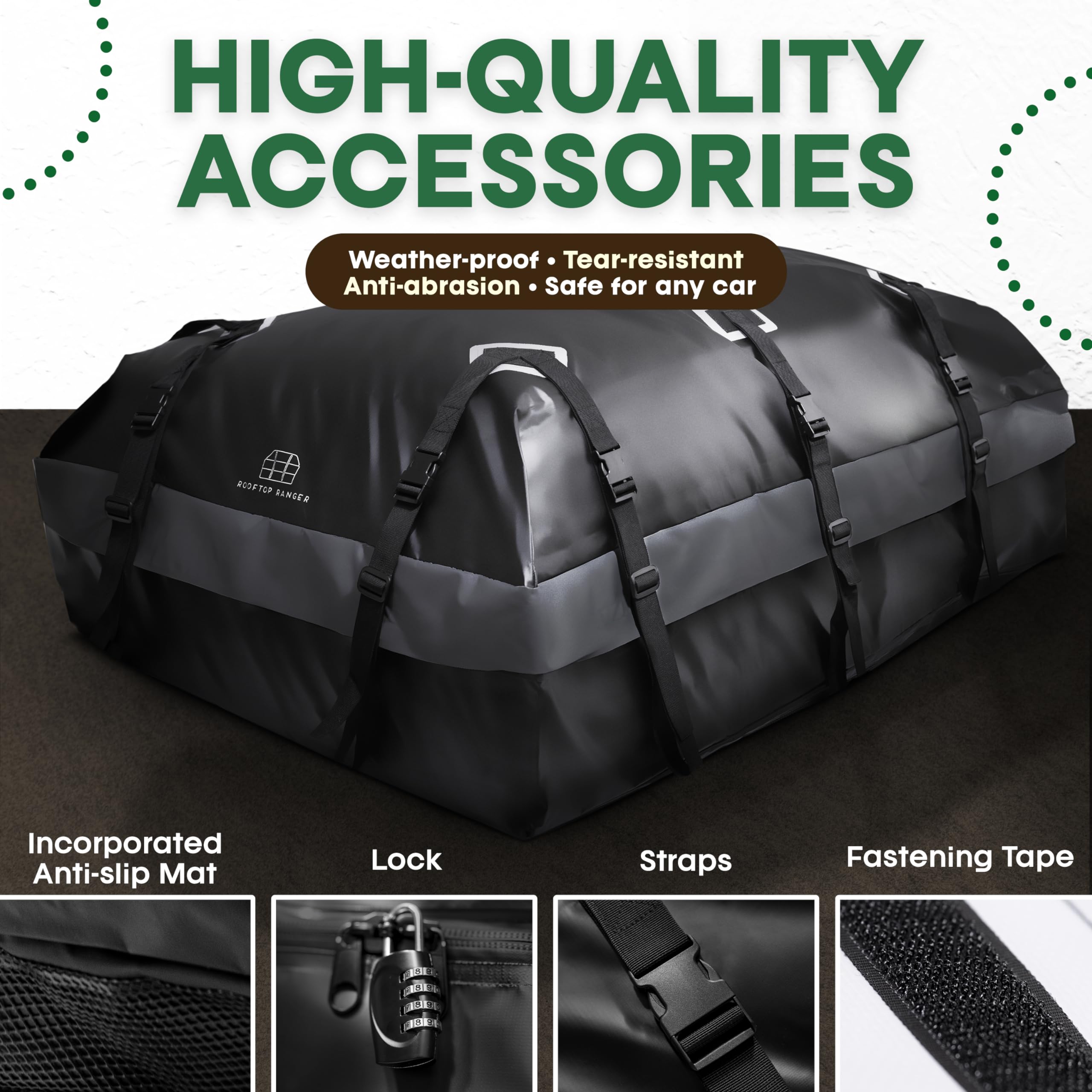 21 Cubic Feet Waterproof Car Roof Cargo Carrier Bag - Universal Fit for All Vehicles with/Without Roof Racks - Includes Anti-Slip Mat, Storage Bag, 6 Door Hooks & 6 Straps - Perfect for Road Trips, Camping Gear & Luggage Storage
