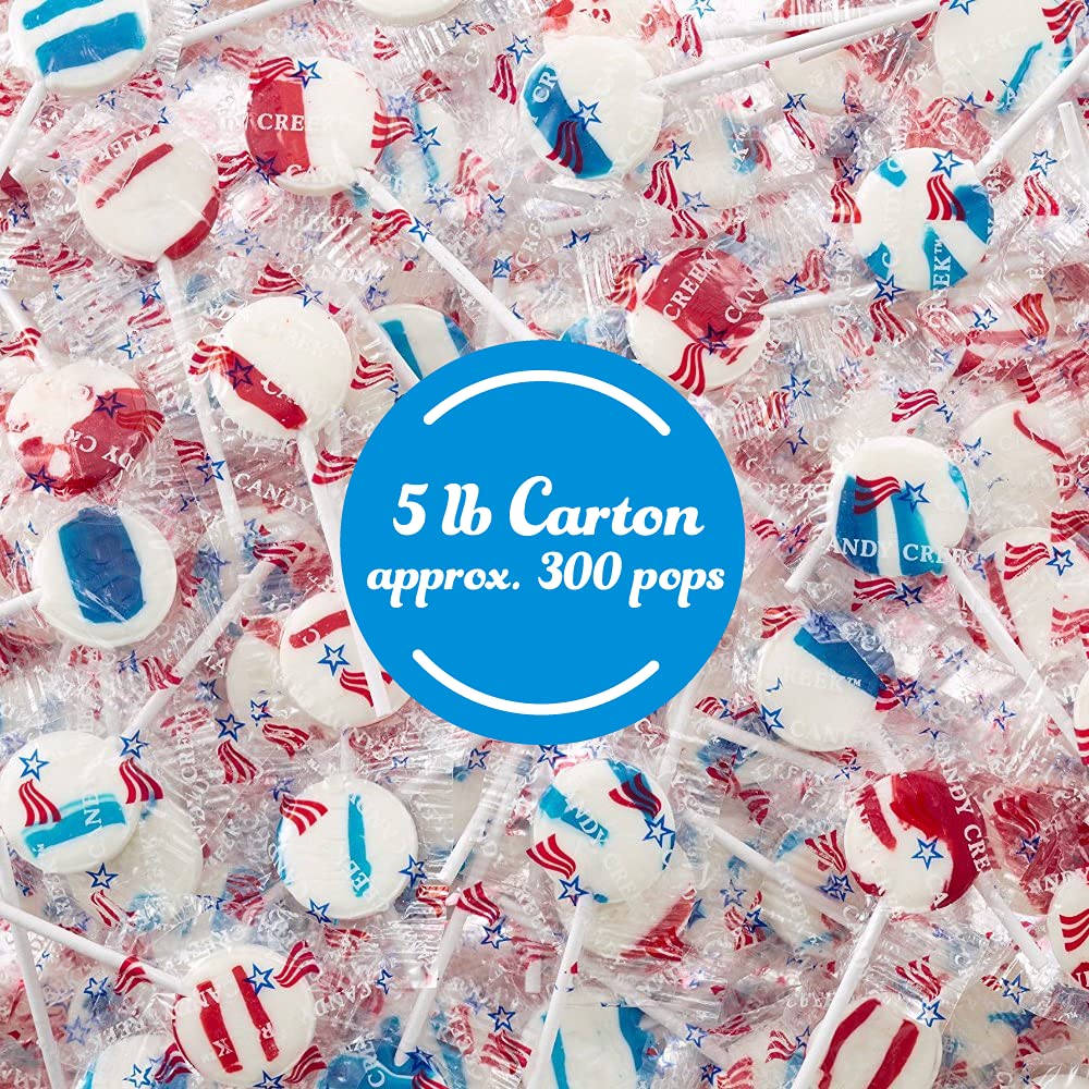 Patriotic Pops by Candy Creek - Wild Strawberry & Blueberry Blast Lollipops (230 Count) - Bulk Party Favors for 4th of July, Memorial Day & Patriotic Parades