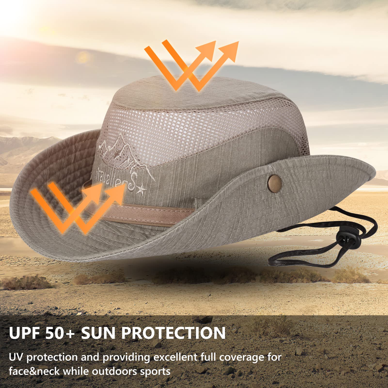 UPF 50+ Sun Hat for Men & Women - Wide Brim Fishing Bucket Hat with Neck Flap, Safari Boonie Hat for Outdoor Activities, Beach, Hiking, and Travel