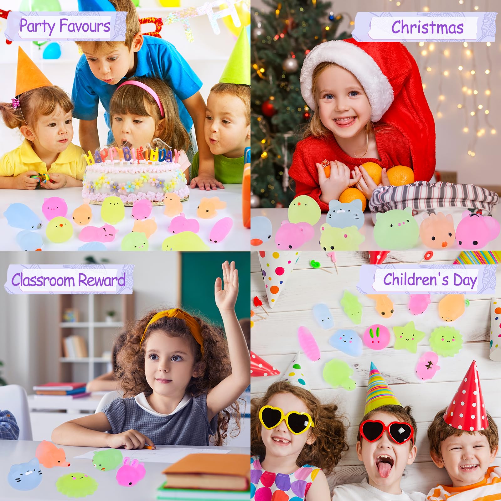 LEEHUR 100PCS Kawaii Squishy Toys - Stress Relief for Kids Party & Birthday Gifts