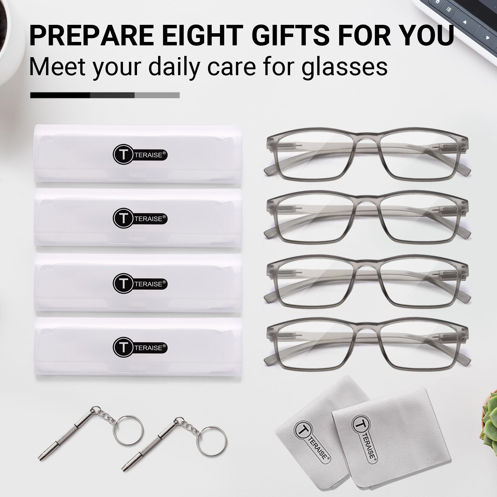 TERAISE 4-Pack Lightweight Reading Glasses with Blue Light Blocking - for Work & Screen Use