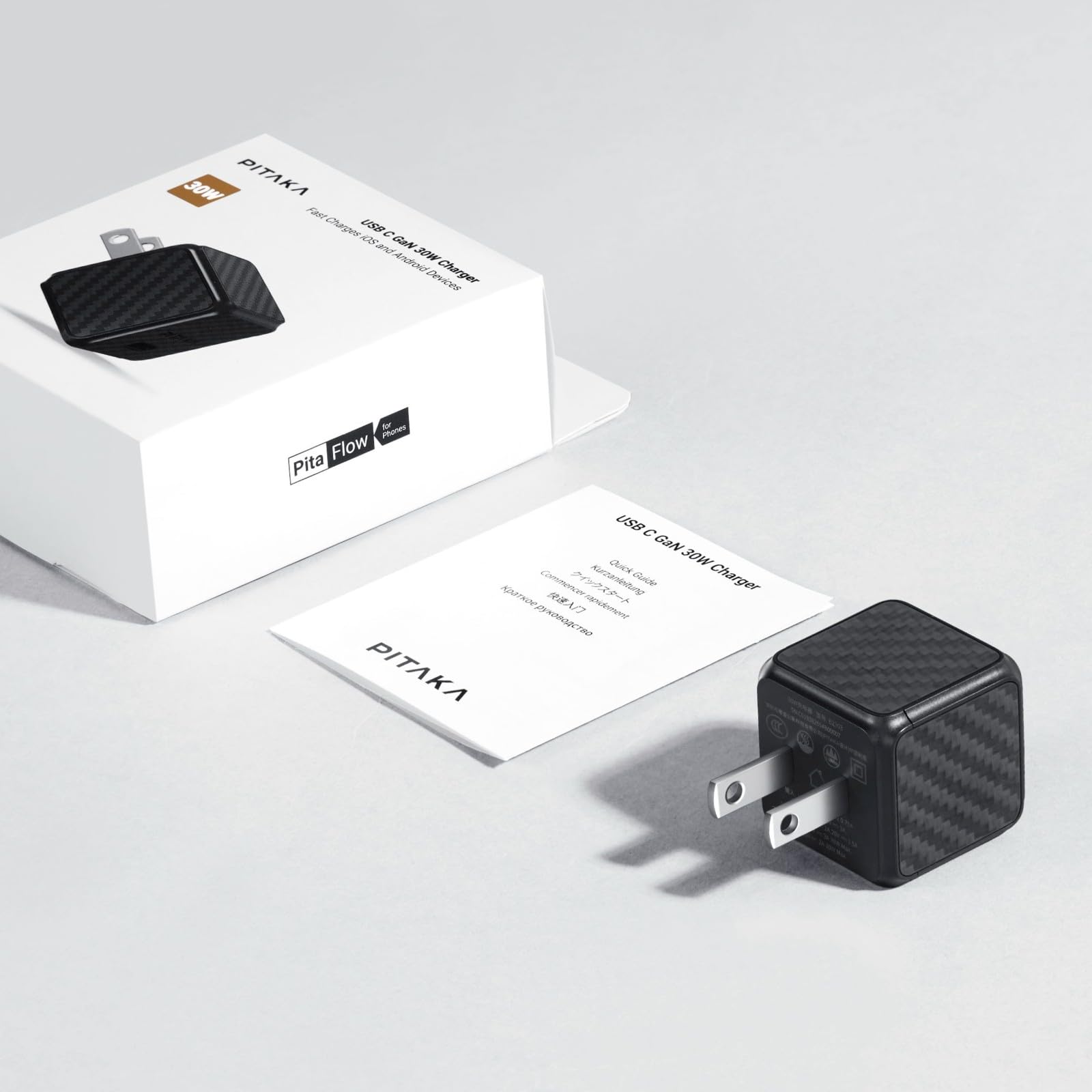 PITAKA 30W GaN Fast USB C Charger for iPhone 15/14/13/12 - Compact & Powerful PD Charging Block (Black/Grey Twill) - Perfect for Home, Office & Travel