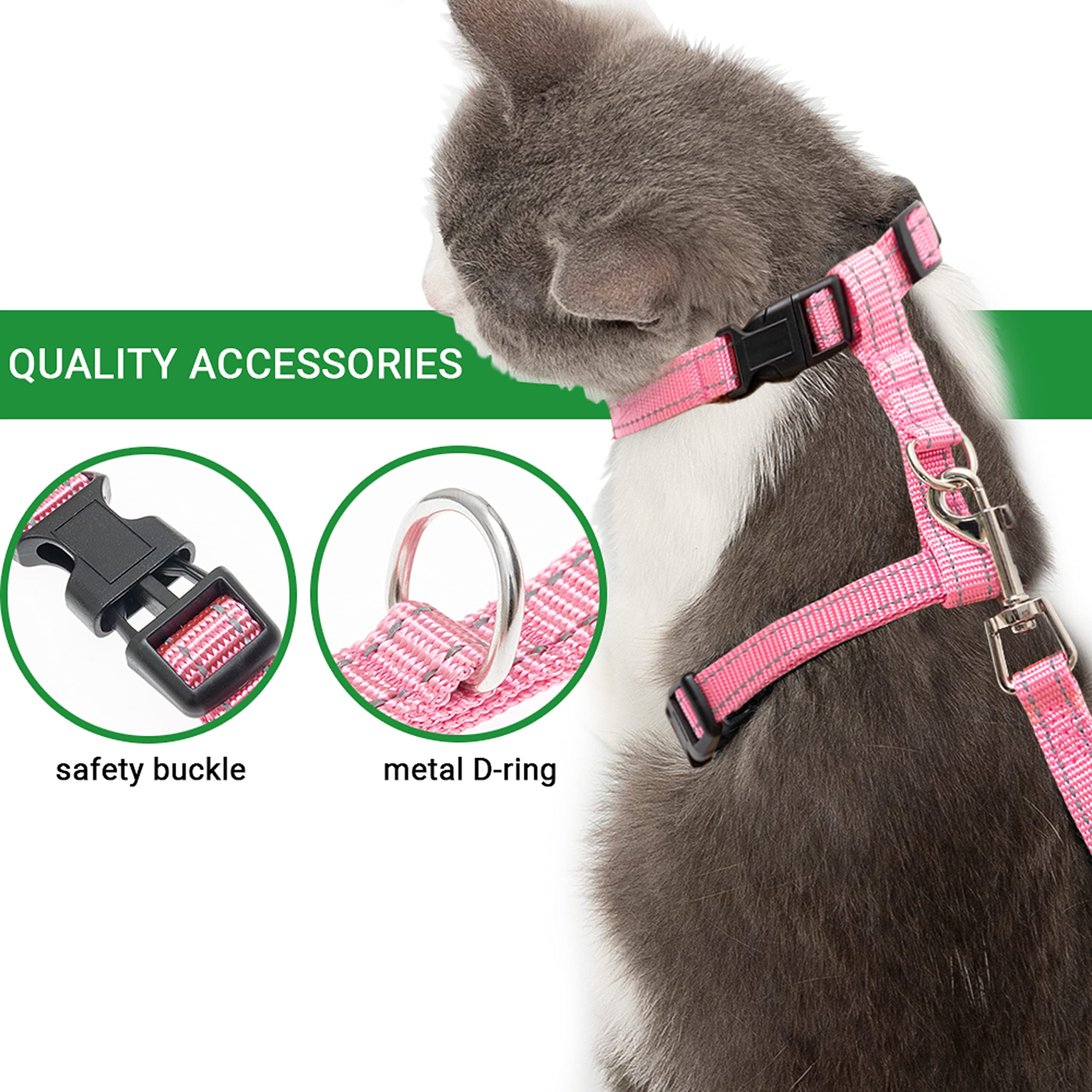 Escape-Proof Cat Harness & Leash Set - Adjustable Reflective Vest for Small to Large Cats & Puppies | Soft Breathable Mesh Full Body Harness (Pink) | Perfect for Outdoor Walks, Vet Visits & Travel Adventures
