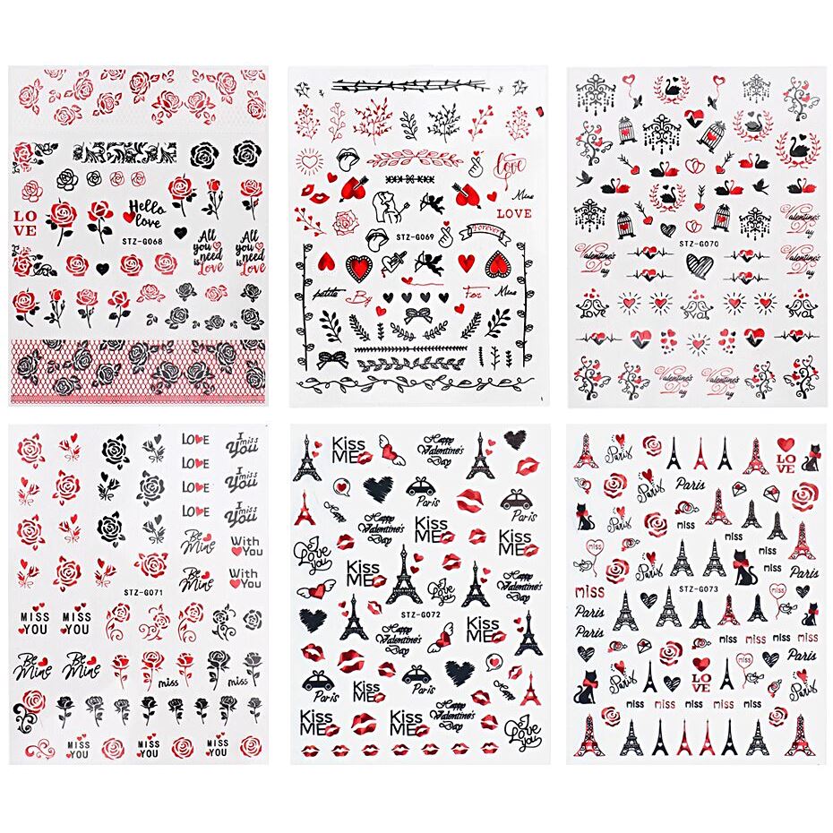Valentine's Day Nail Art Stickers - Red & Black Angel Design for DIY Manicure | Perfect for Date Night, Parties & Gift Giving