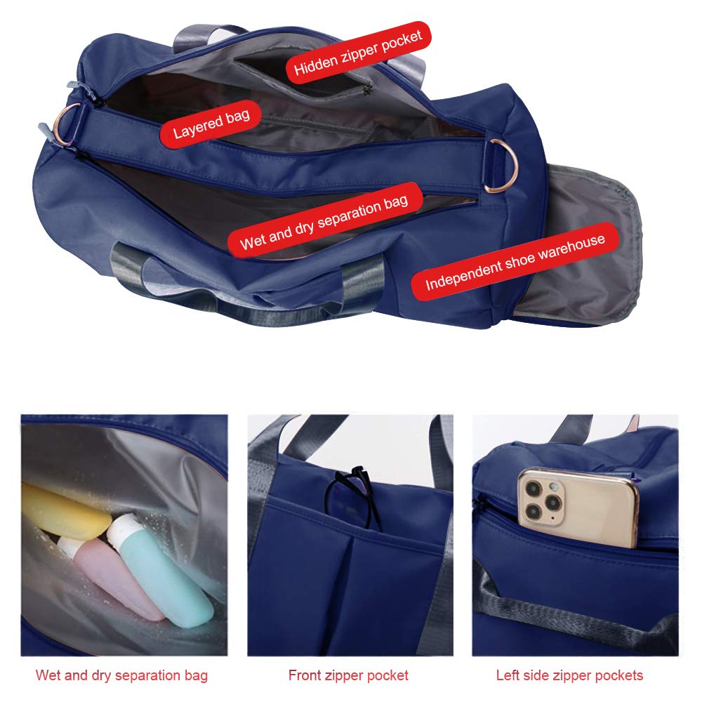 Waterproof Sports Gym Bag with Shoe Compartment & Wet Pocket - 29L Duffle Travel Bag for Men & Women (Blue) - Perfect for Gym, Travel & Sports Activities